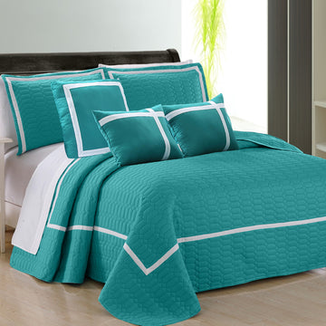 V517-ECS6-Q-TE-94528-00 6 piece two tone embossed comforter set queen teal - Image 1