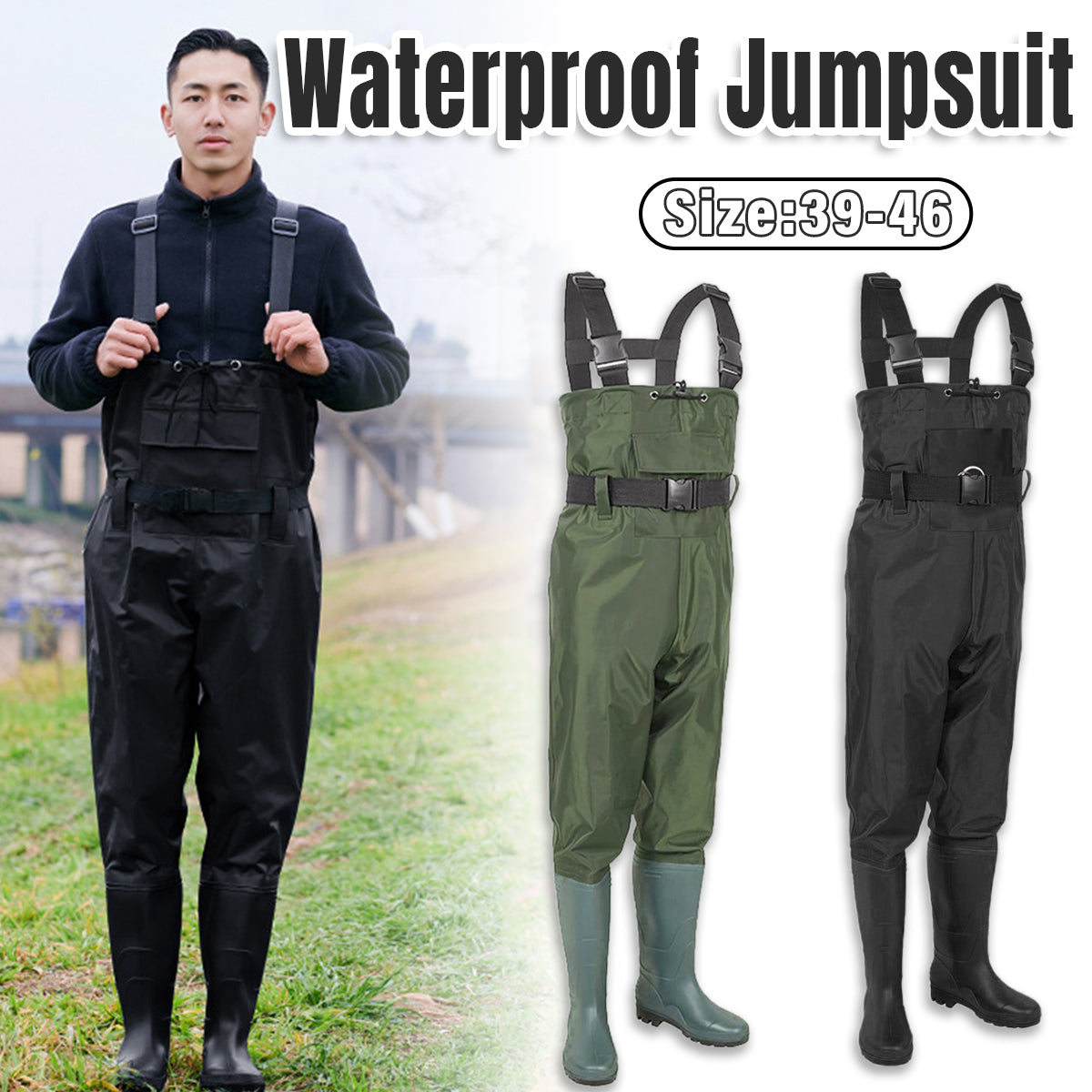 V528-CHEST-WADERS-BLACK-46-462672-202503282145-00 Waterproof Ultra Light Breathable Wading Pants Nylon Half Length Gear - Black-46 - Image 1