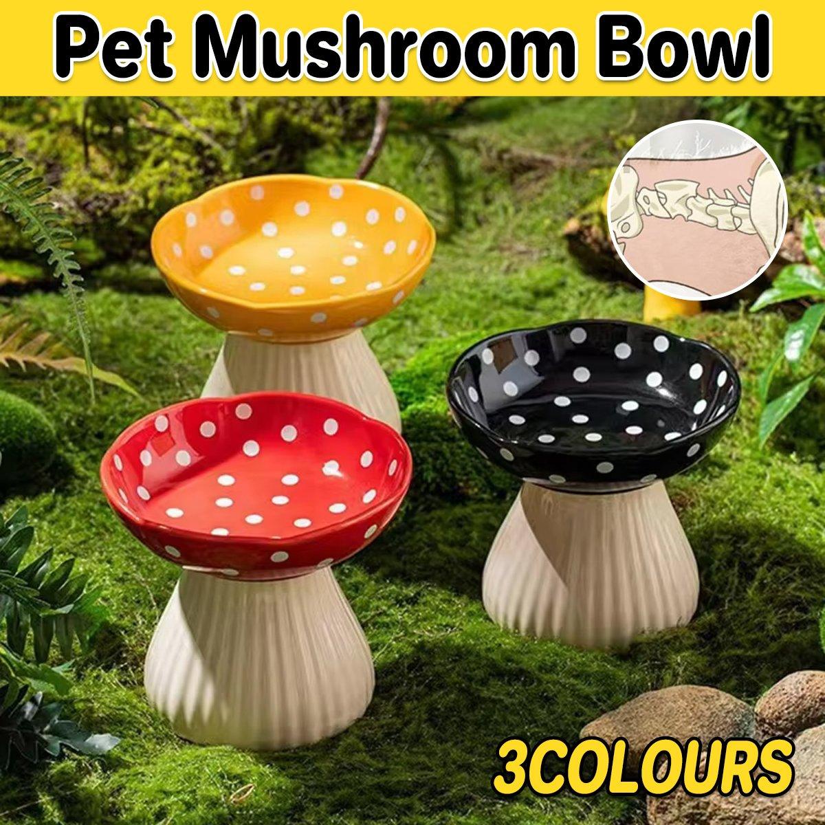 V528-PET-BOWL-MUSHROOM-RED-824611-202503211135-00 Pet Elevated Mushroom Bowl Ceramic Cat Dog Bowl Dish Food Feeder Raised Cat Bowl - Red - Image 1