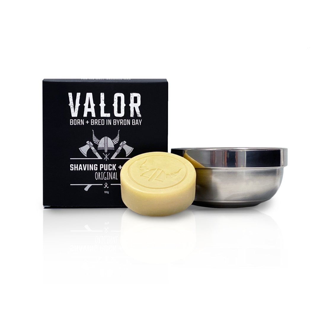 V534-VA101-89944-00 Shaving Soap Puck + Steel Bowl (Original) Valor Scent) - Image 1