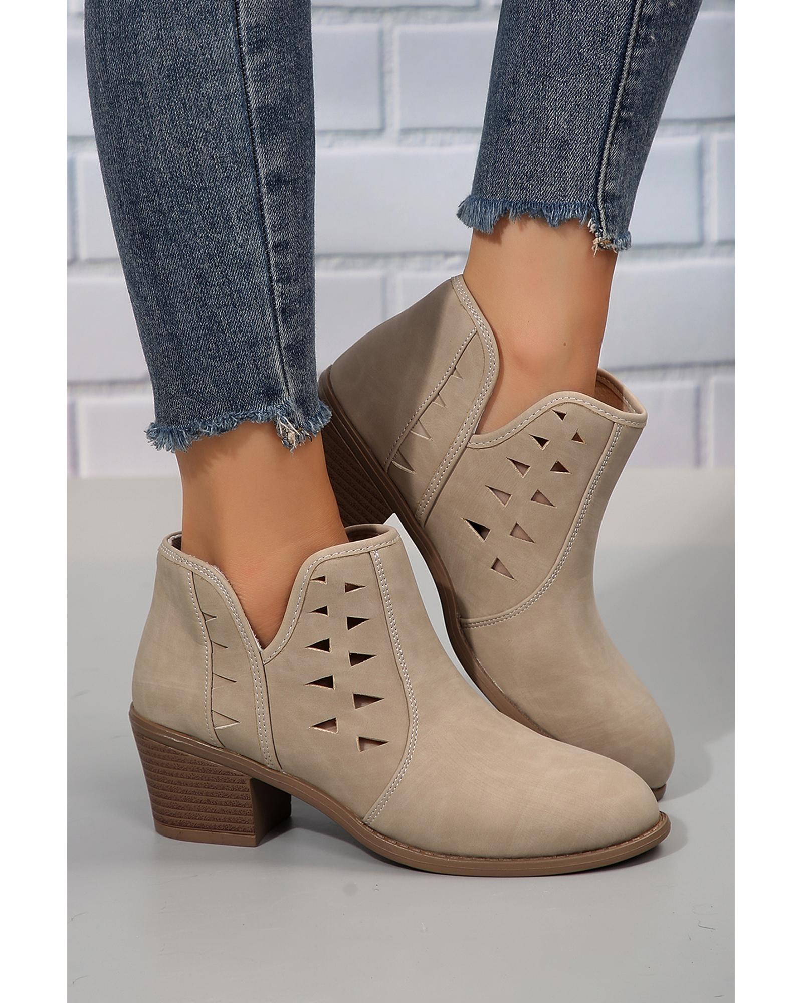 V539-AZEXBH021981-P6016-42-202508271510-00 Parchment Cut Out Suede Pointed Toe Heeled Ankle Boots - 42 EU - Image 1