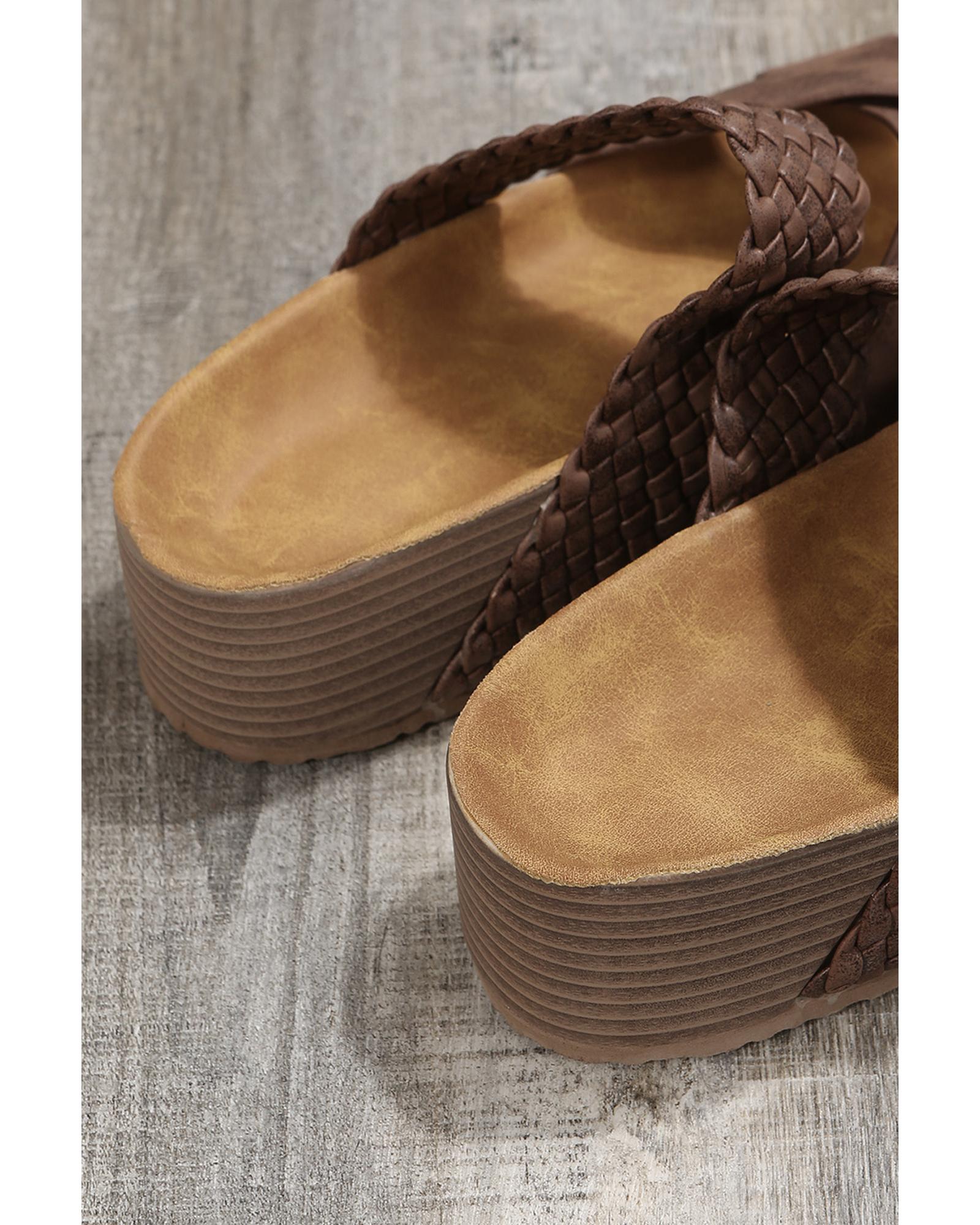 V539-AZEXBH022089-17-38-202508271550-00 Brown Braided Detail Criss Cross Platform Slippers - 38 EU - Image 1