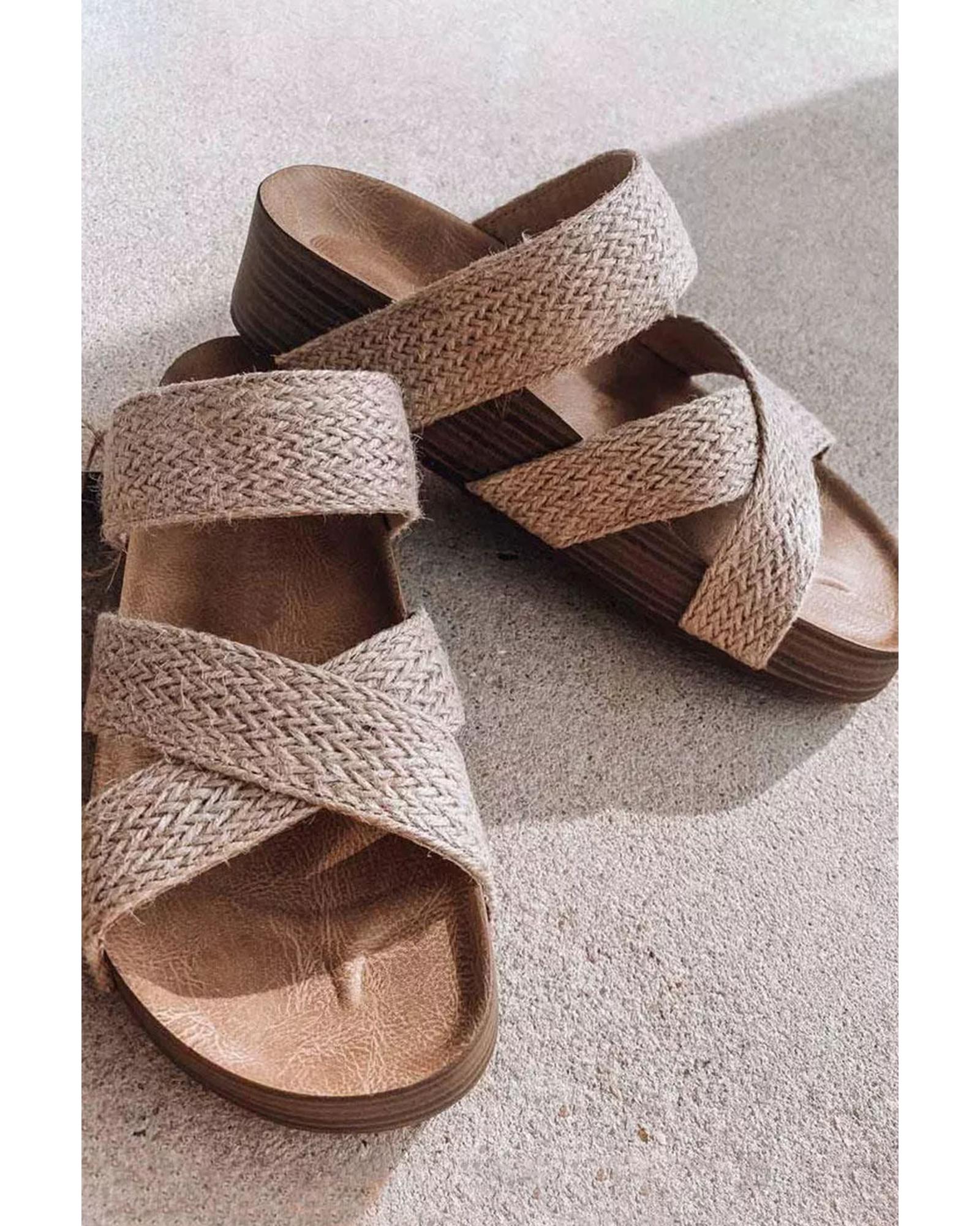 V539-AZEXBH022426-15-37-202506111807-00 Beige Woven Cross Criss Hollowed Slip-On Slippers - 37 EU - Image 1