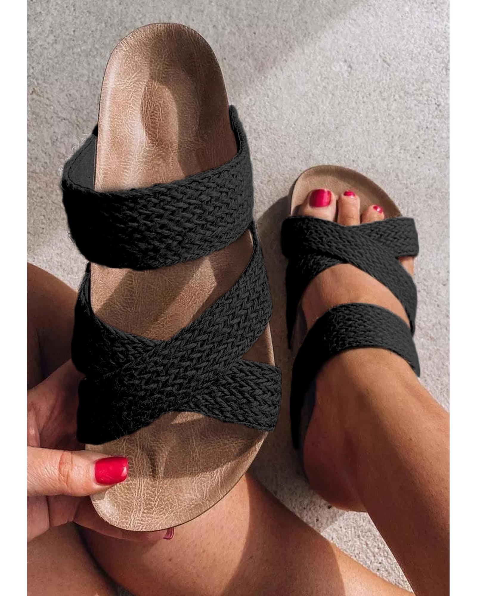 V539-AZEXBH022426-2-37-202506111812-00 Black Woven Cross Criss Hollowed Slip-On Slippers - 37 EU - Image 1