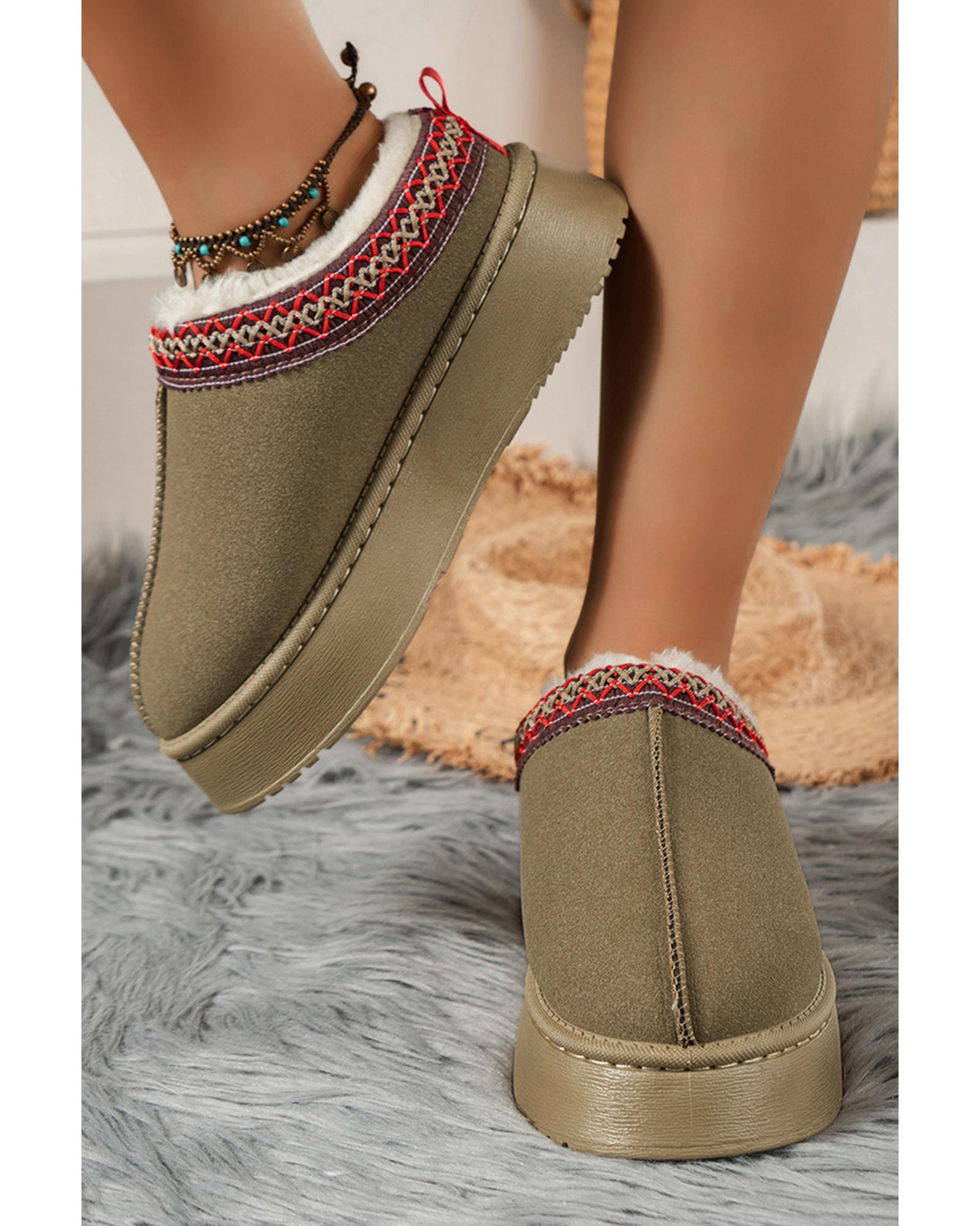 V539-AZEXBH023160-P909-42-202508270625-00 Sage Green Suede Contrast Print Round Toe Plush Lined Flats - 42 EU - Image 1