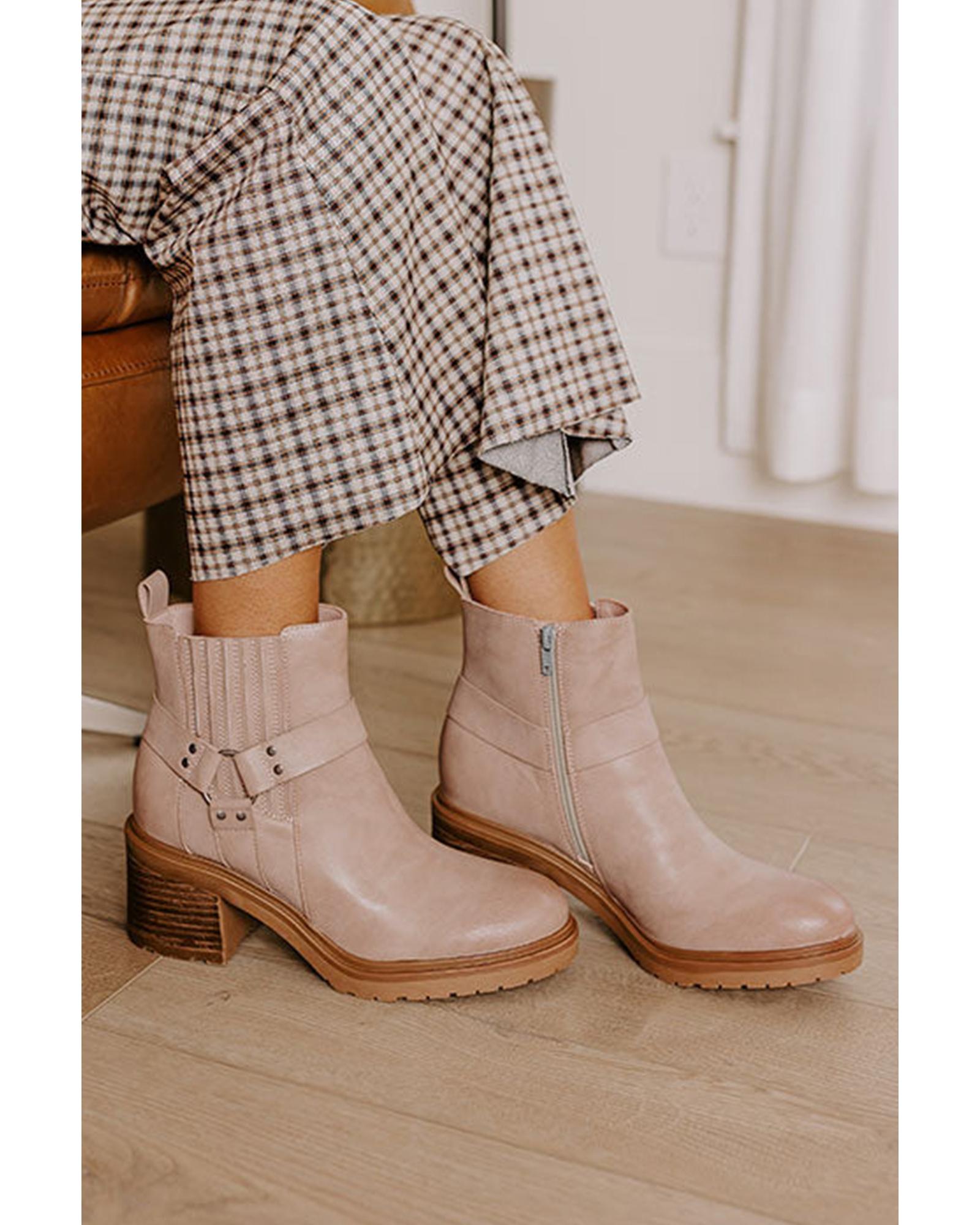 V539-AZEXBH023283-P15-38-202508270930-00 Beige Ring Linked Zipper Chunky Heel Ankle Boots - 38 EU - Image 1