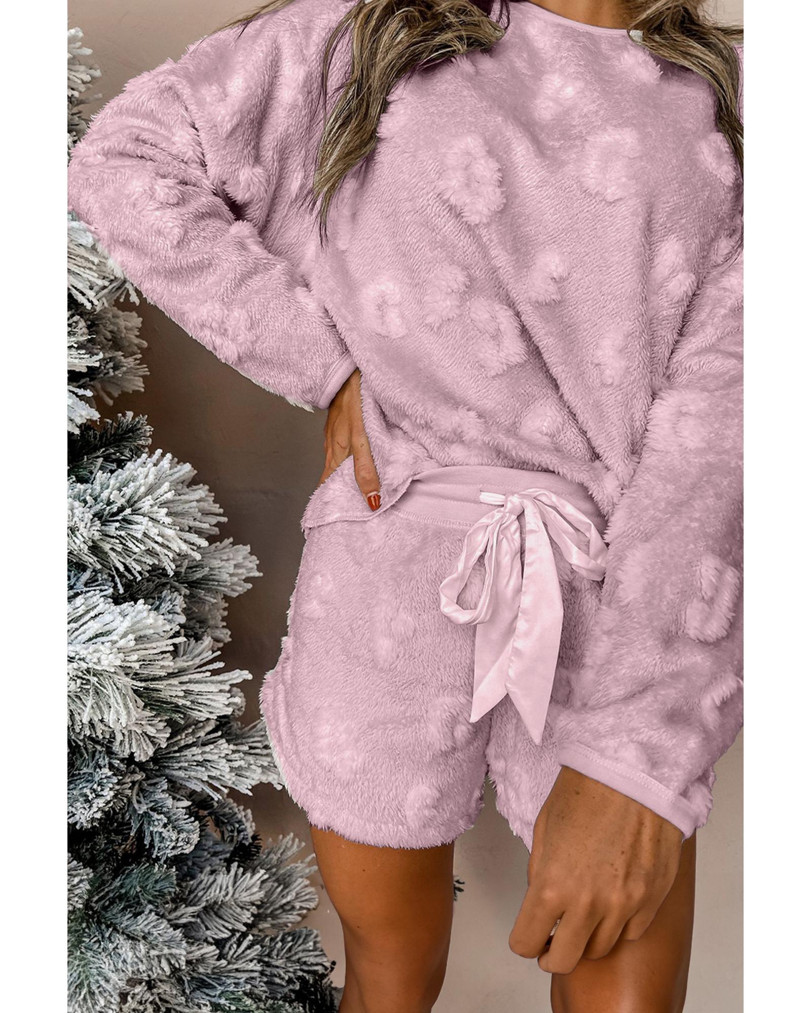 V539-AZEXDC151054-P908-M-202506112153-00 Lavendula Textured Leopard Fleece Loose Two Piece Lounge Set - M - Image 1