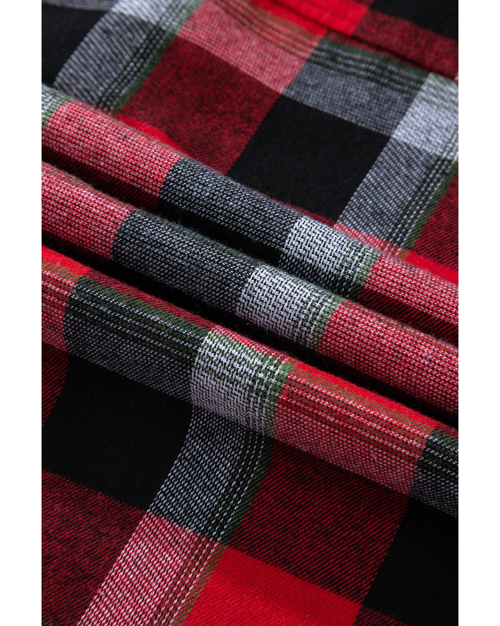 V539-AZEXDC151061-P322-S-202506112236-00 Red Christmas Checkered Pattern Loose Shirt and Pants Lounge Set - S - Image 1