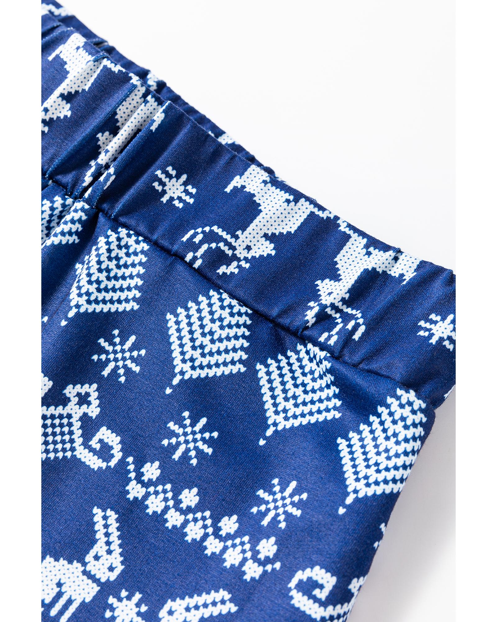 V539-AZEXDC151062-P520-M-202508270625-00 Blue Solid Top and Christmas Pants Two Piece Lounge Set - M - Image 1