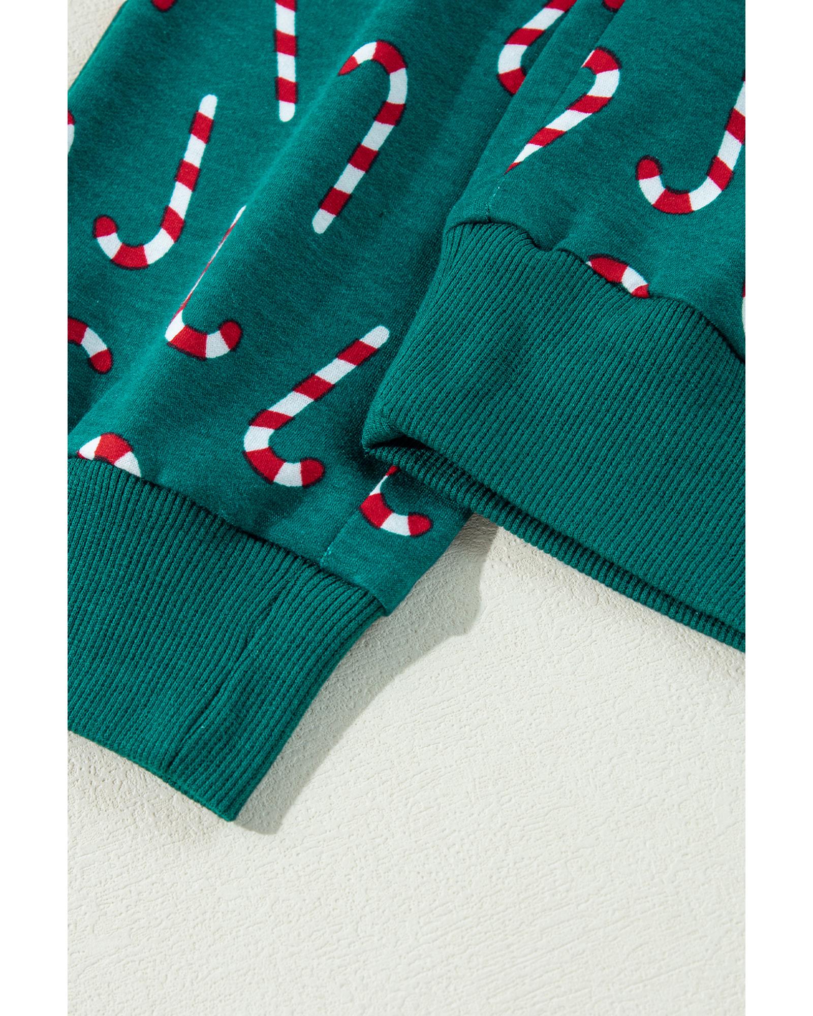 V539-AZEXDC151067-P920-S-202506112327-00 Green Christmas Candy Cane Printed Top and Pants Lounge Set - S - Image 1