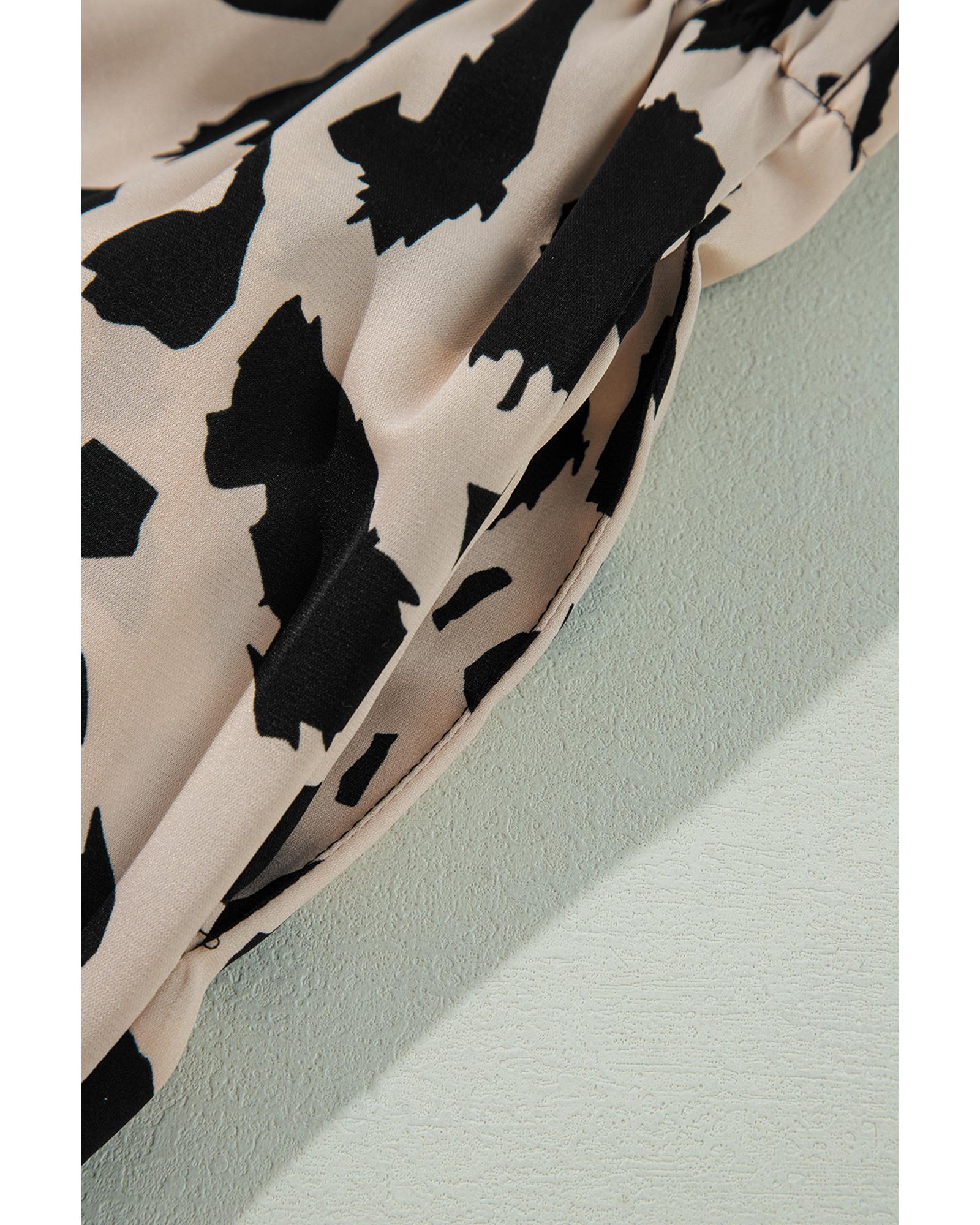 V539-AZEXDC151090-P1620-L-202508270855-00 Khaki Cheetah Contrast Trim Loose Fit Two Piece Sleepwear - L - Image 1