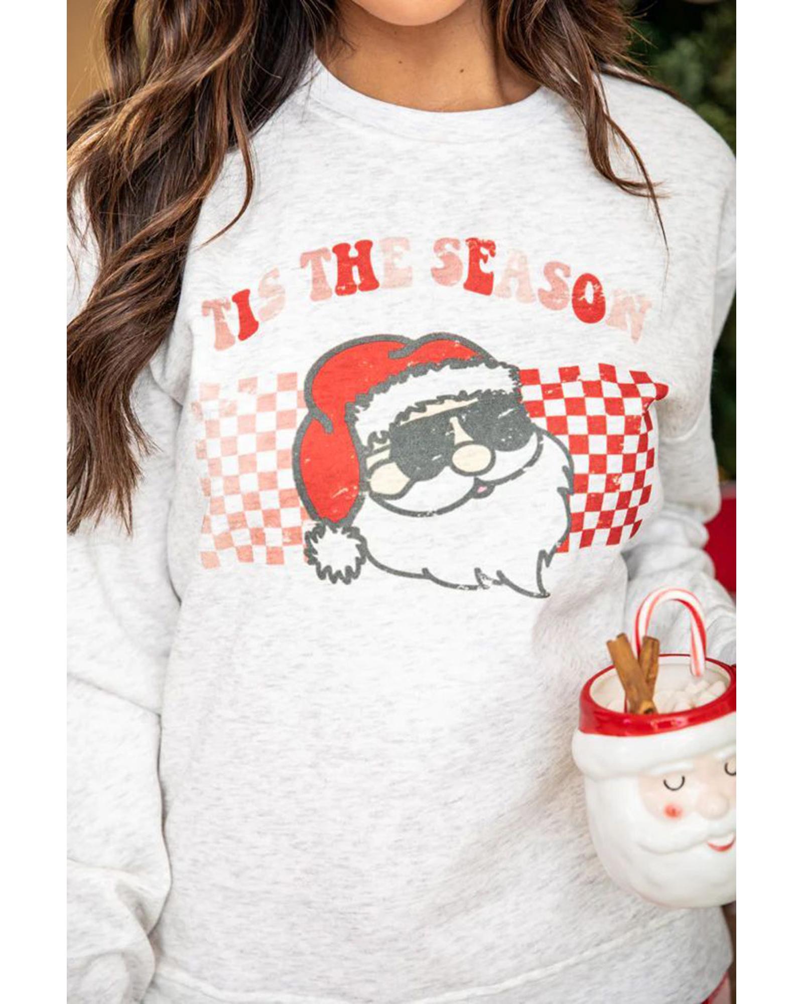 V539-AZEXDC15752-P322-XL-202508271525-00 Multicolor Christmas Claus Graphic Top Plaid Pants Lounge Set - XL - Image 1