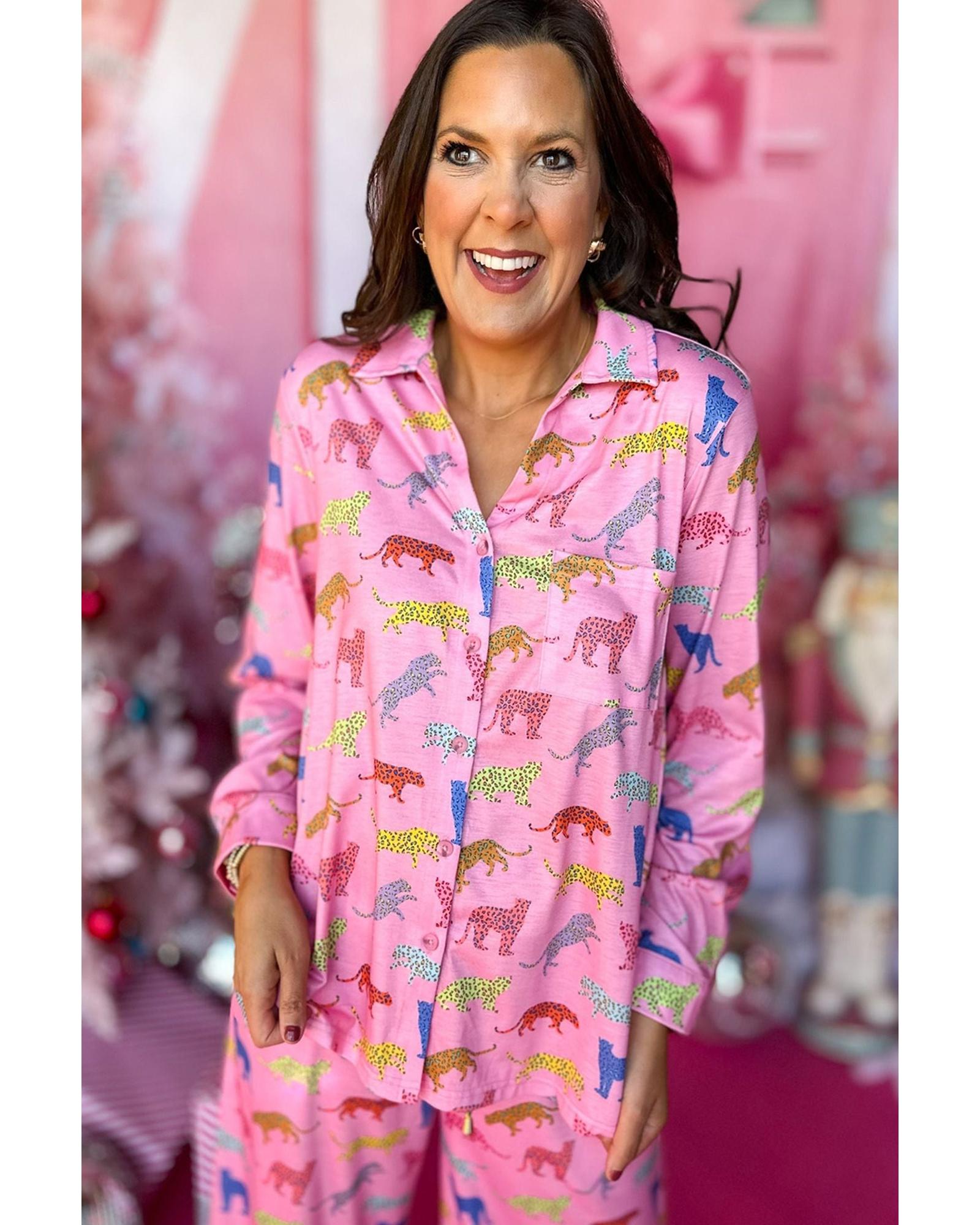 V539-AZEXDC15802-P1022-L-202508272115-00 Pink Cheetah Print Shirt and Pants Pajama Set - L - Image 1