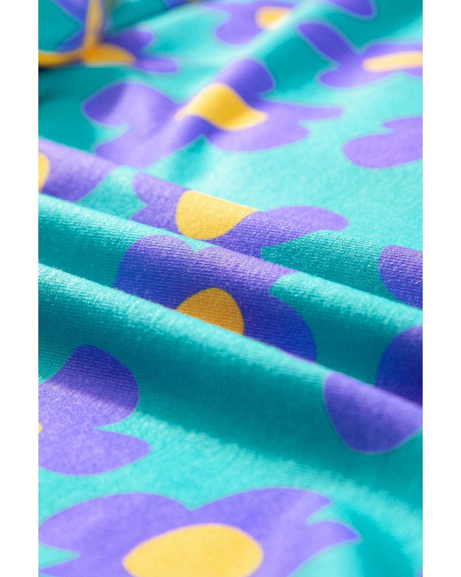 V539-AZEXDC15860-P920-L-202508272200-00 Green Flower Print Short Sleeve Shirt Pajamas Set - L - Image 1