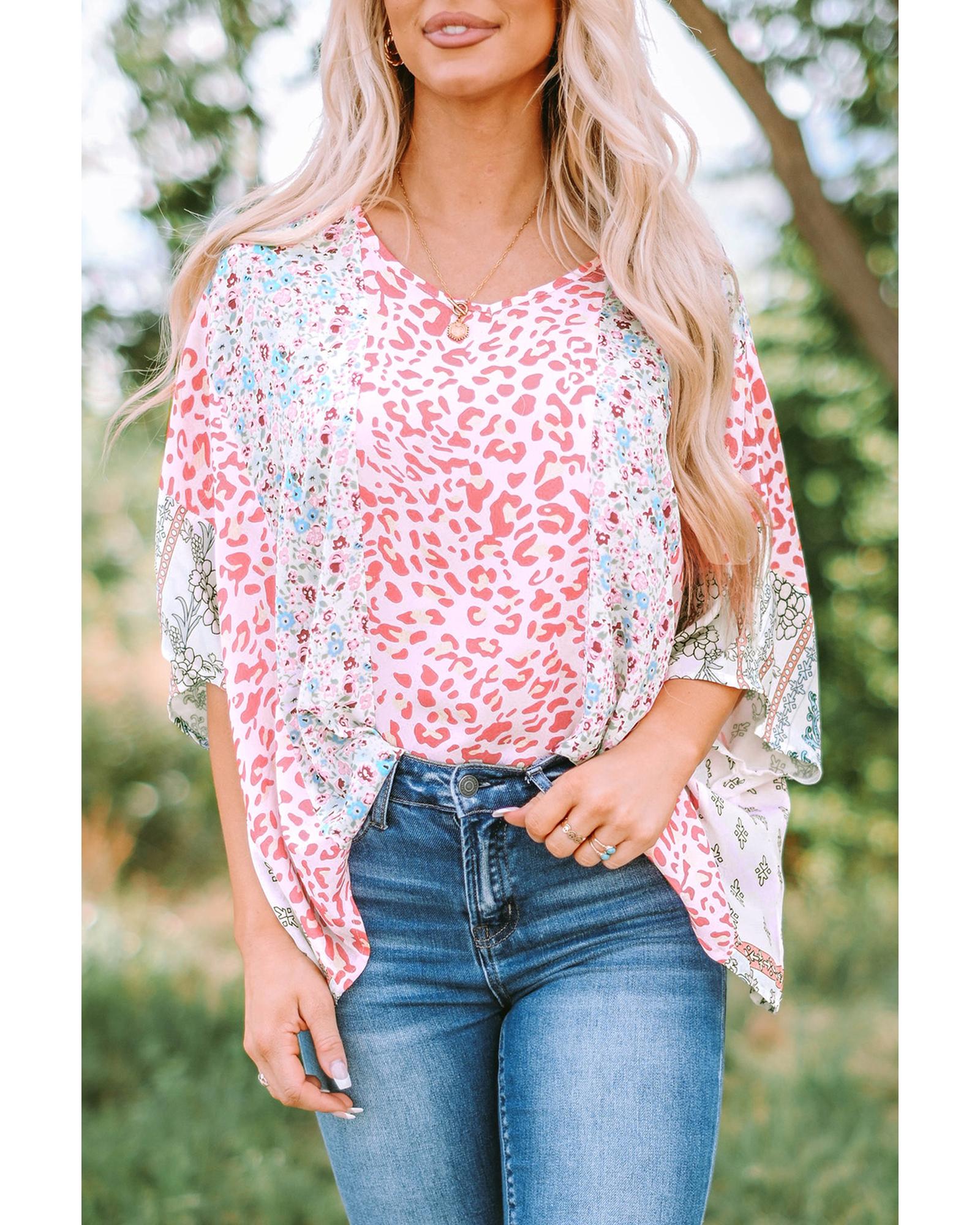 V539-AZEXDC25115430-22-S-165853-00 Azura Exchange Animal Floral Mix Print Cape Top - S - Image 1