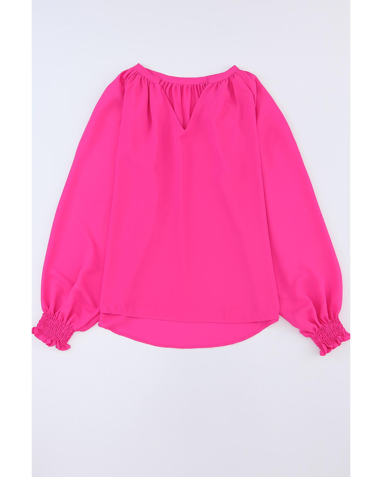V539-AZEXDC25115695-6-XL-202508271940-00 Azura Exchange Pleated V Neck Puffy Sleeve Blouse - XL - Image 1