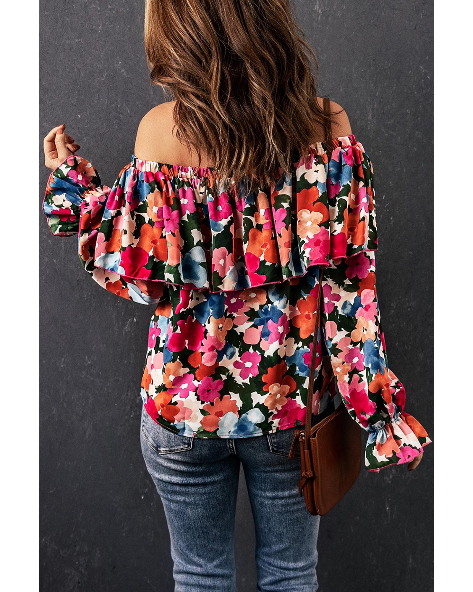 V539-AZEXDC25115744-22-XL-202508260540-00 Azura Exchange Floral Print Off Shoulder Blouse - XL - Image 1