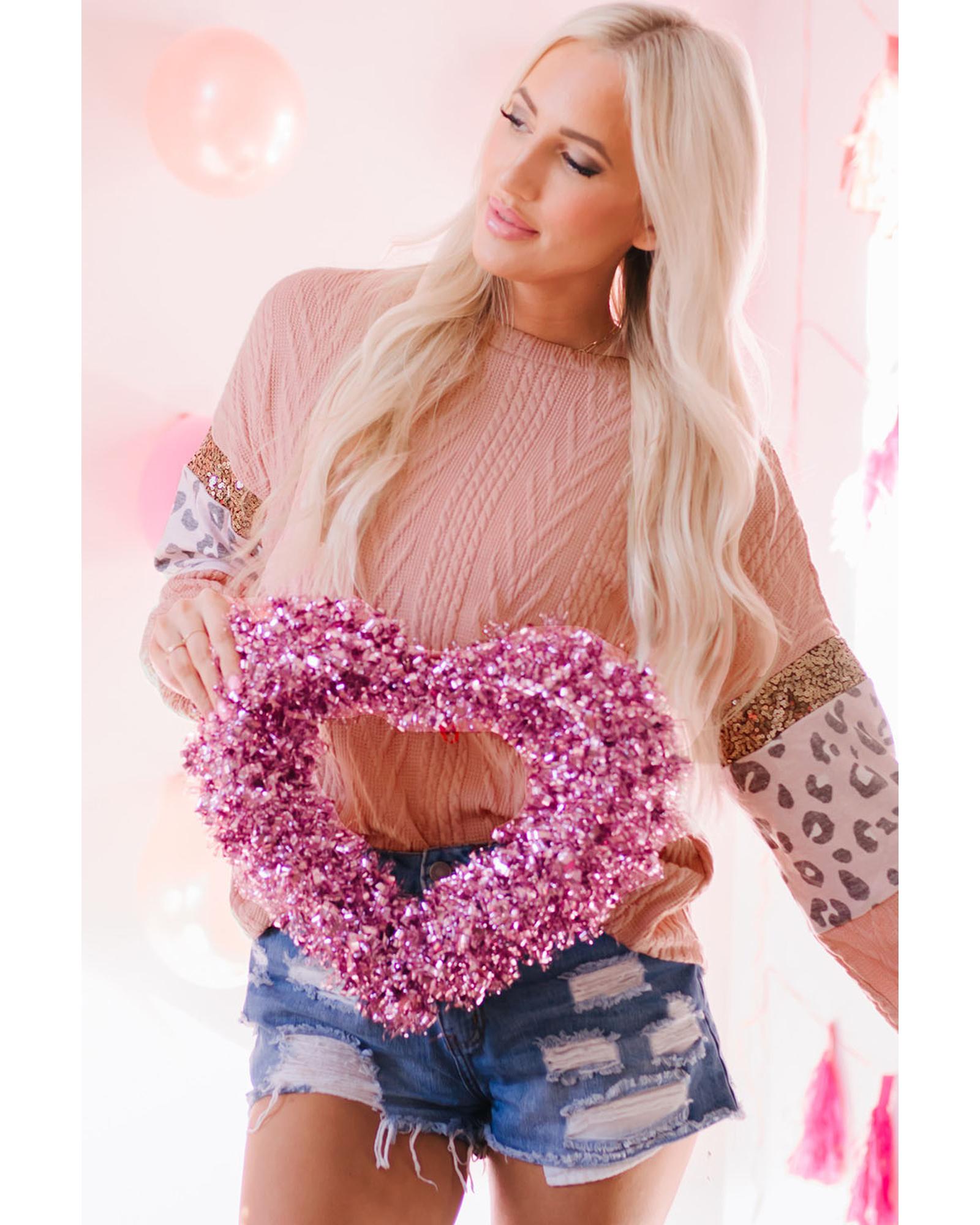 V539-AZEXDC25117948-10-L-202508251625-00 Azura Exchange Sequin Splicing Sleeves Knit Top - L - Image 1