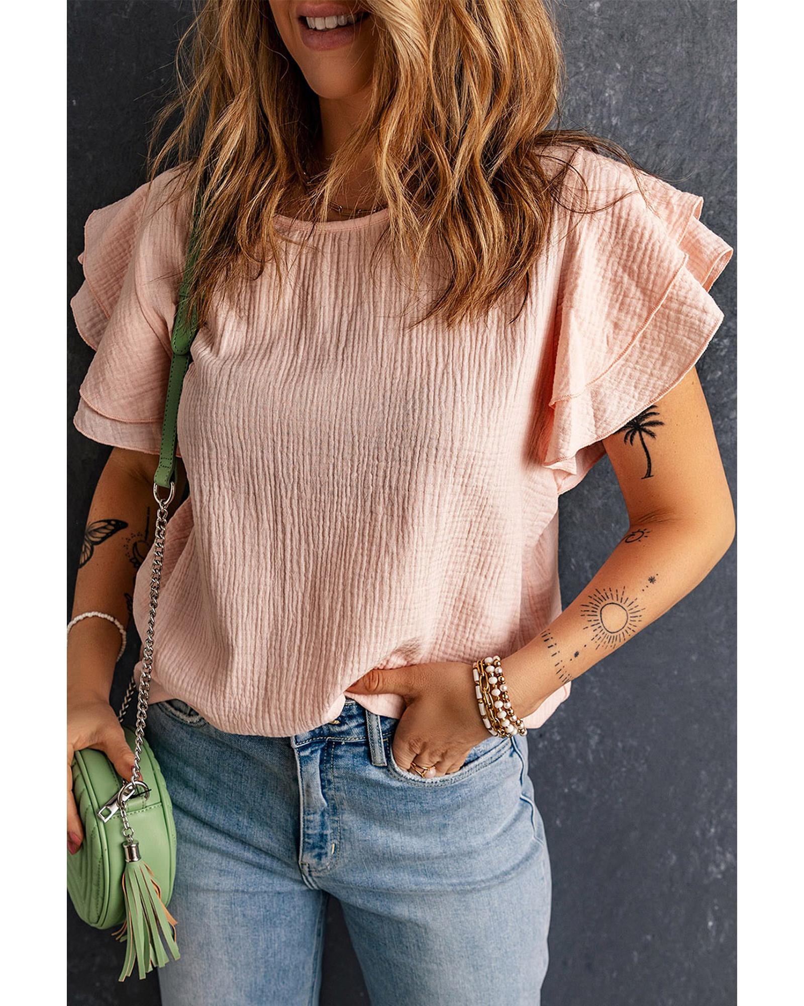 V539-AZEXDC25118413-10-S-164602-00 Azura Exchange Tiered Ruffled Short Sleeve Blouse - S - Image 1