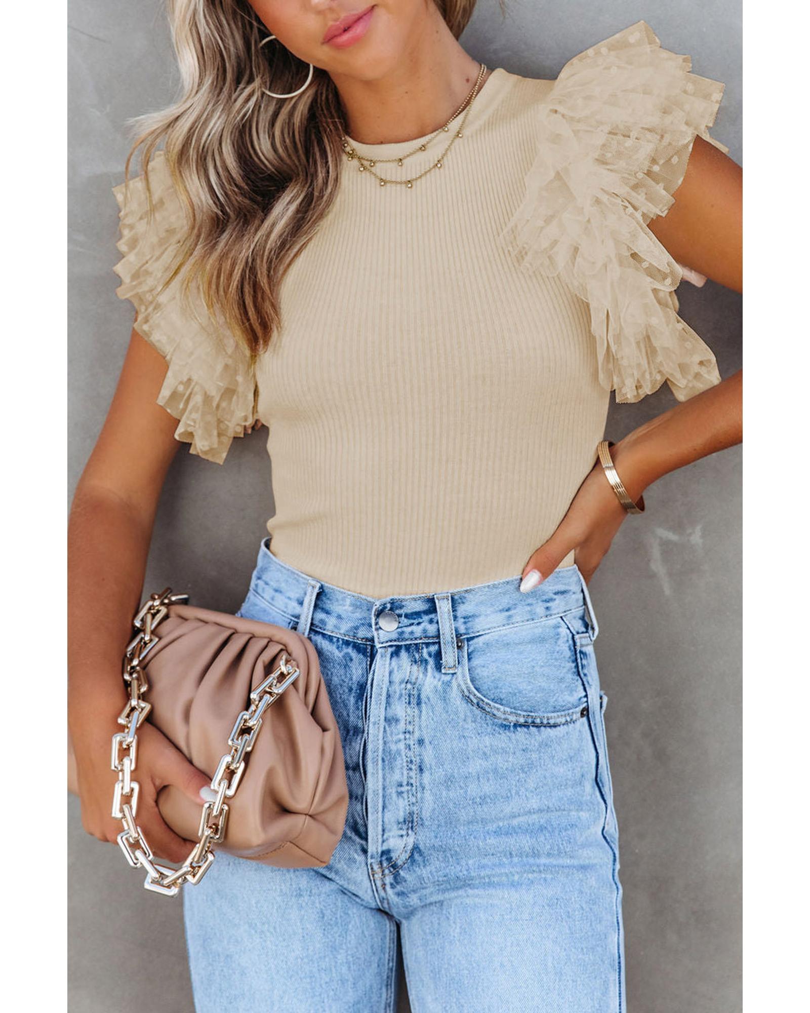 V539-AZEXDC25119492-18-S-161629-00 Azura Exchange Ruffle Sleeve Ribbed Knit Top - S - Image 1