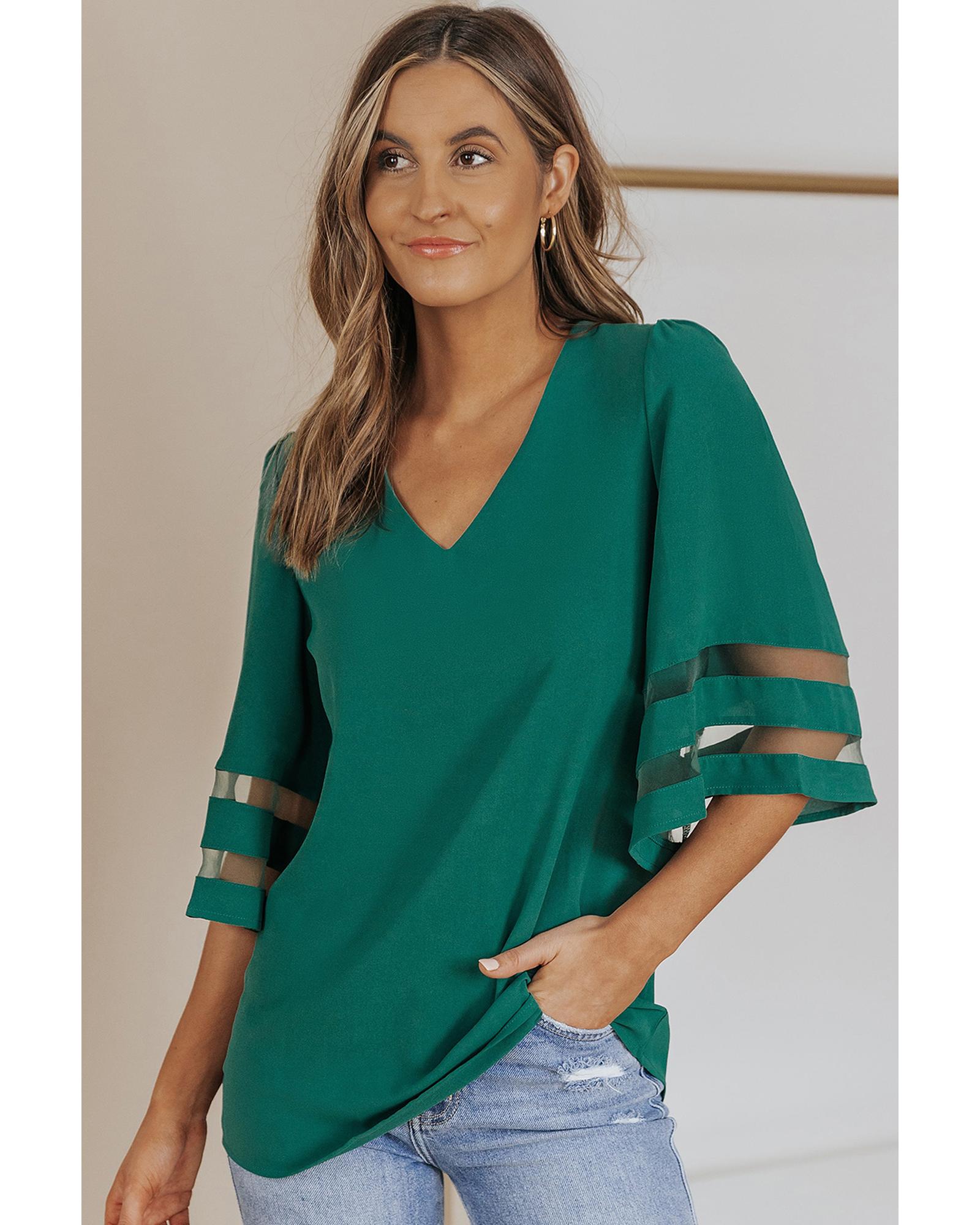 V539-AZEXDC251204-609-S-161604-00 Azura Exchange Flare Sleeve V Neck Loose Blouse - S - Image 1