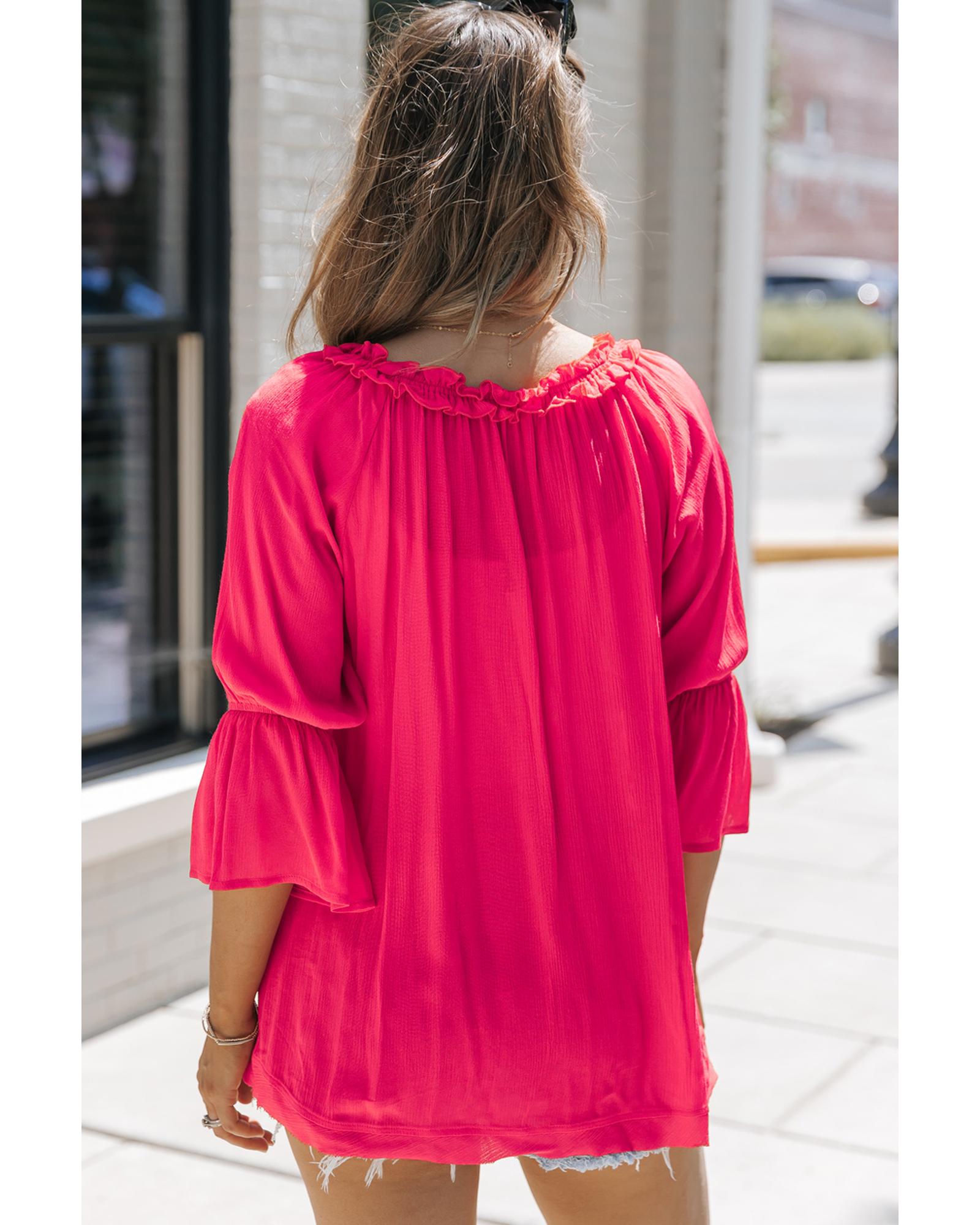 V539-AZEXDC25121854-6-M-202508260140-00 Azura Exchange Frilled Ruffled Sleeve Shift Top - M - Image 1