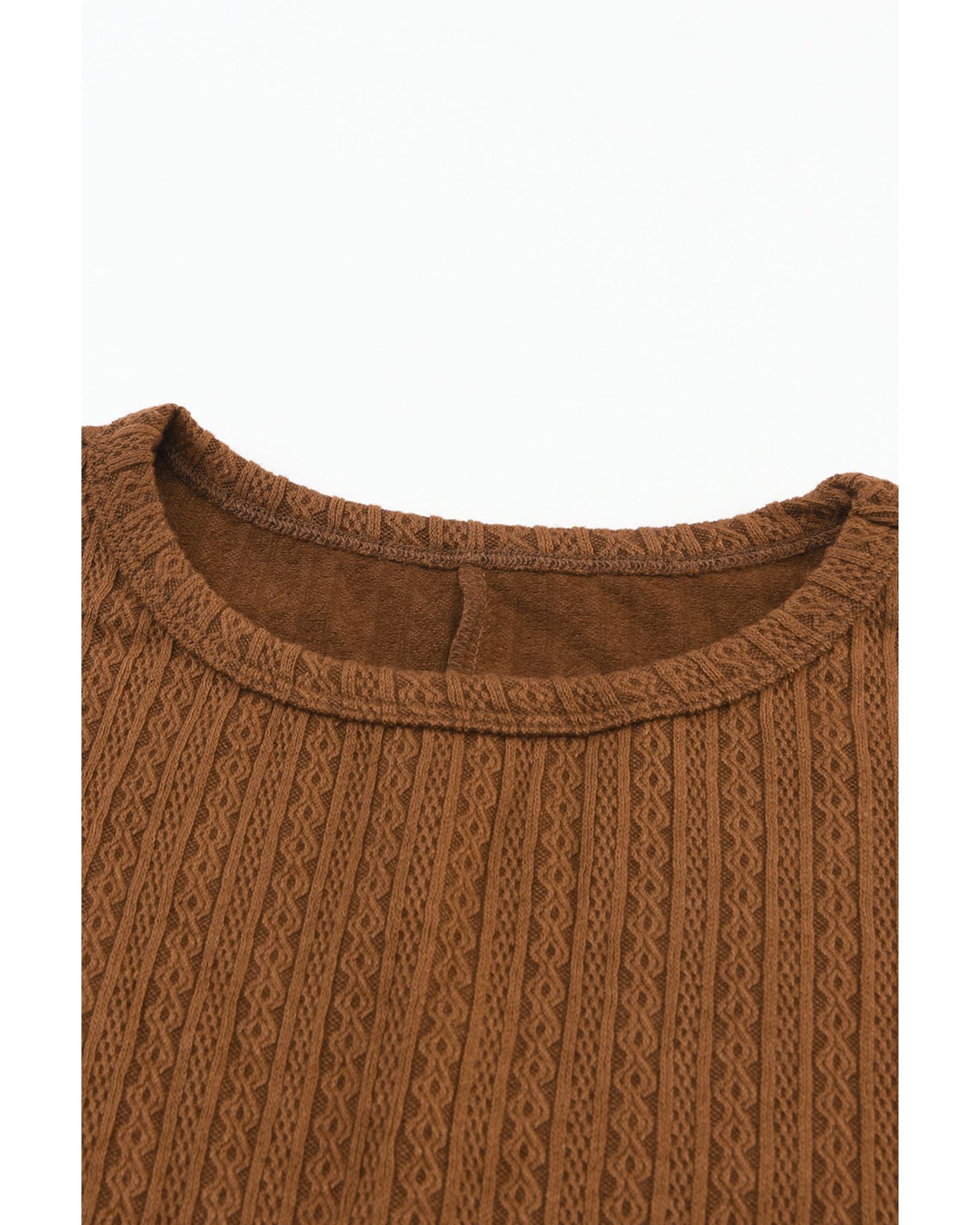 V539-AZEXDC25121897-14-M-202508271230-00 Orange Faux Knit Jacquard Puffy Long Sleeve Top - M - Image 1