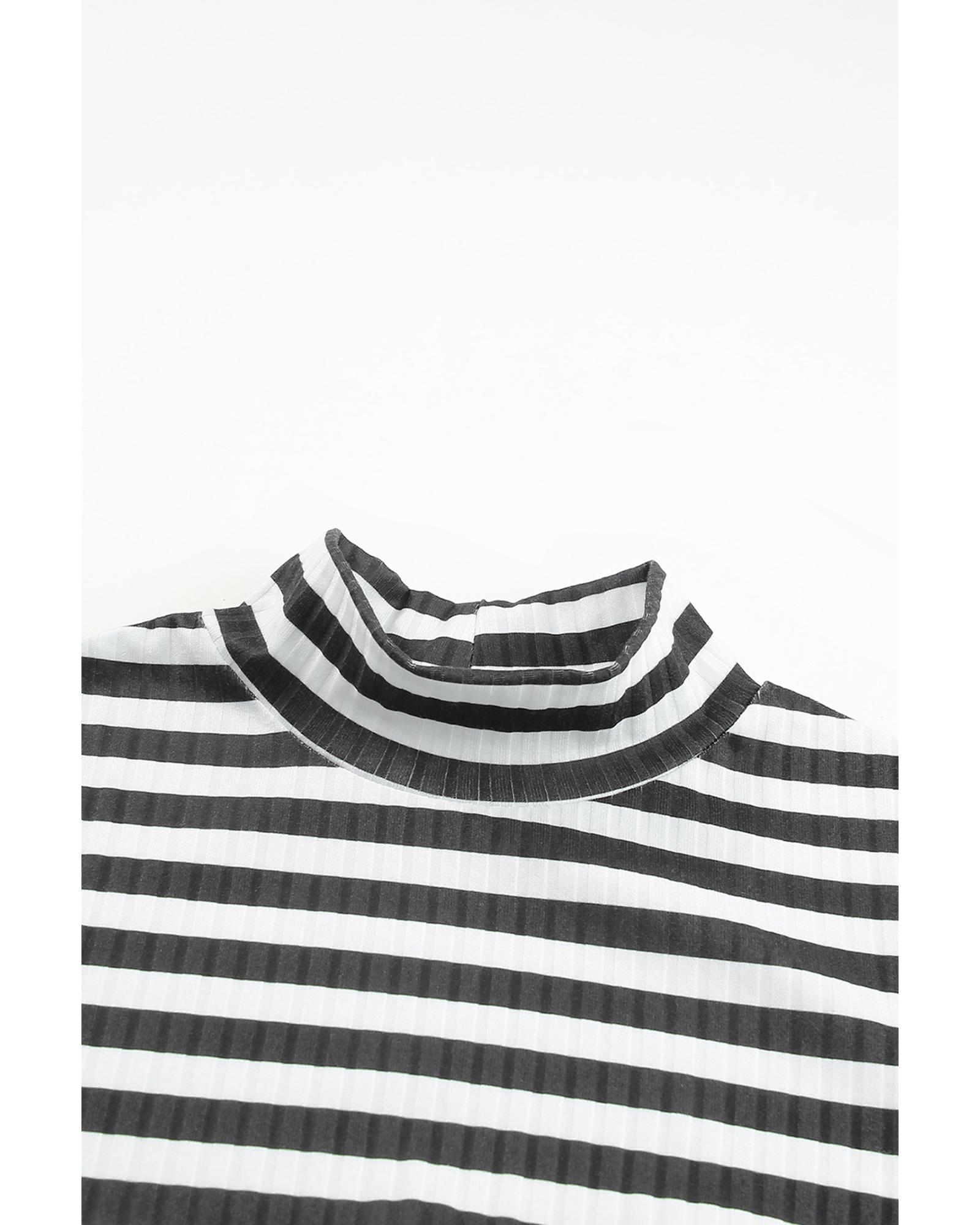 V539-AZEXDC25122034-P2-XL-202508271955-00 Black Striped Print Textured Knit Long Sleeve Tee - XL - Image 1