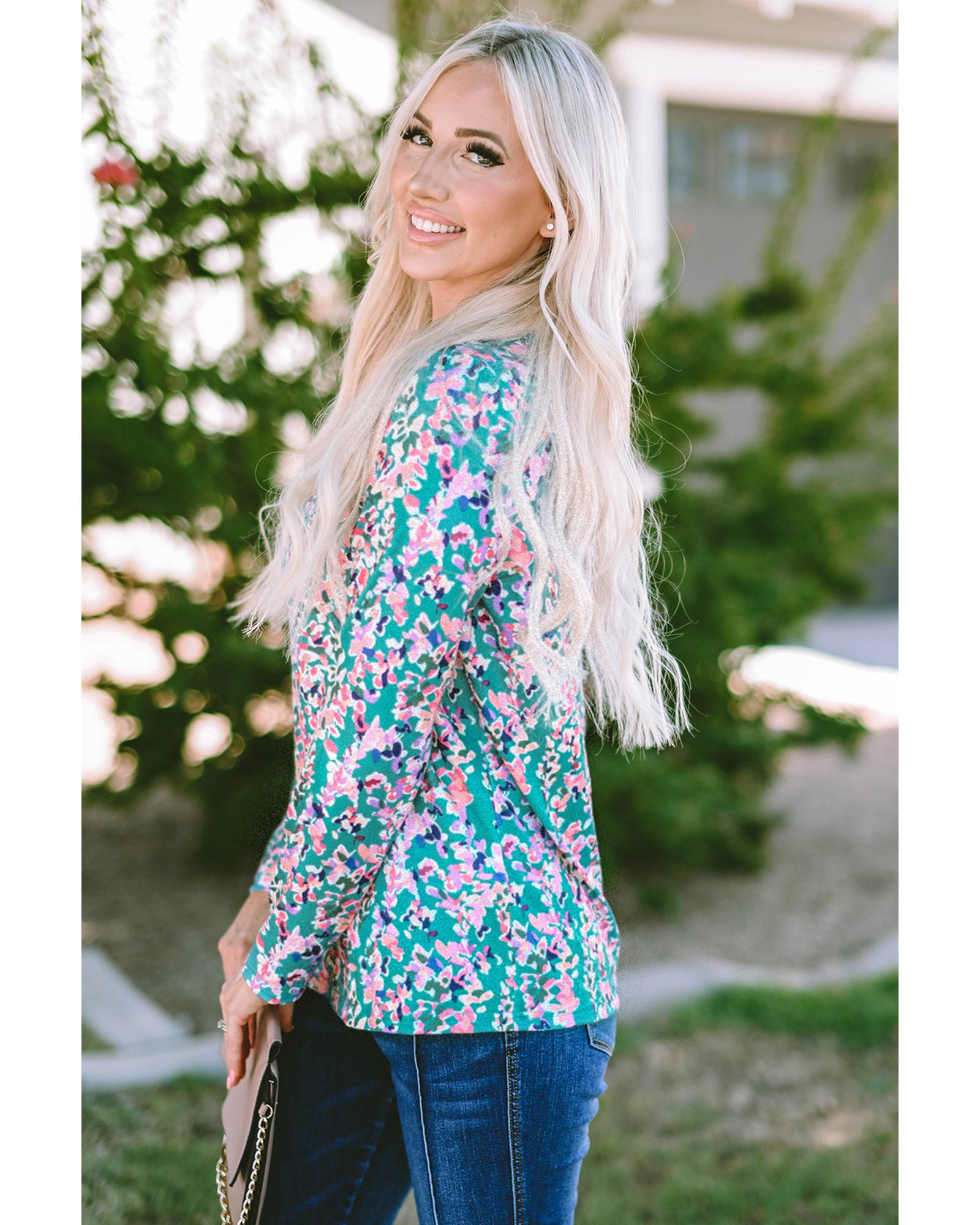 V539-AZEXDC25122450-9-M-202508252205-00 Azura Exchange Elegant Floral Print Long Sleeve Blouse - M - Image 1