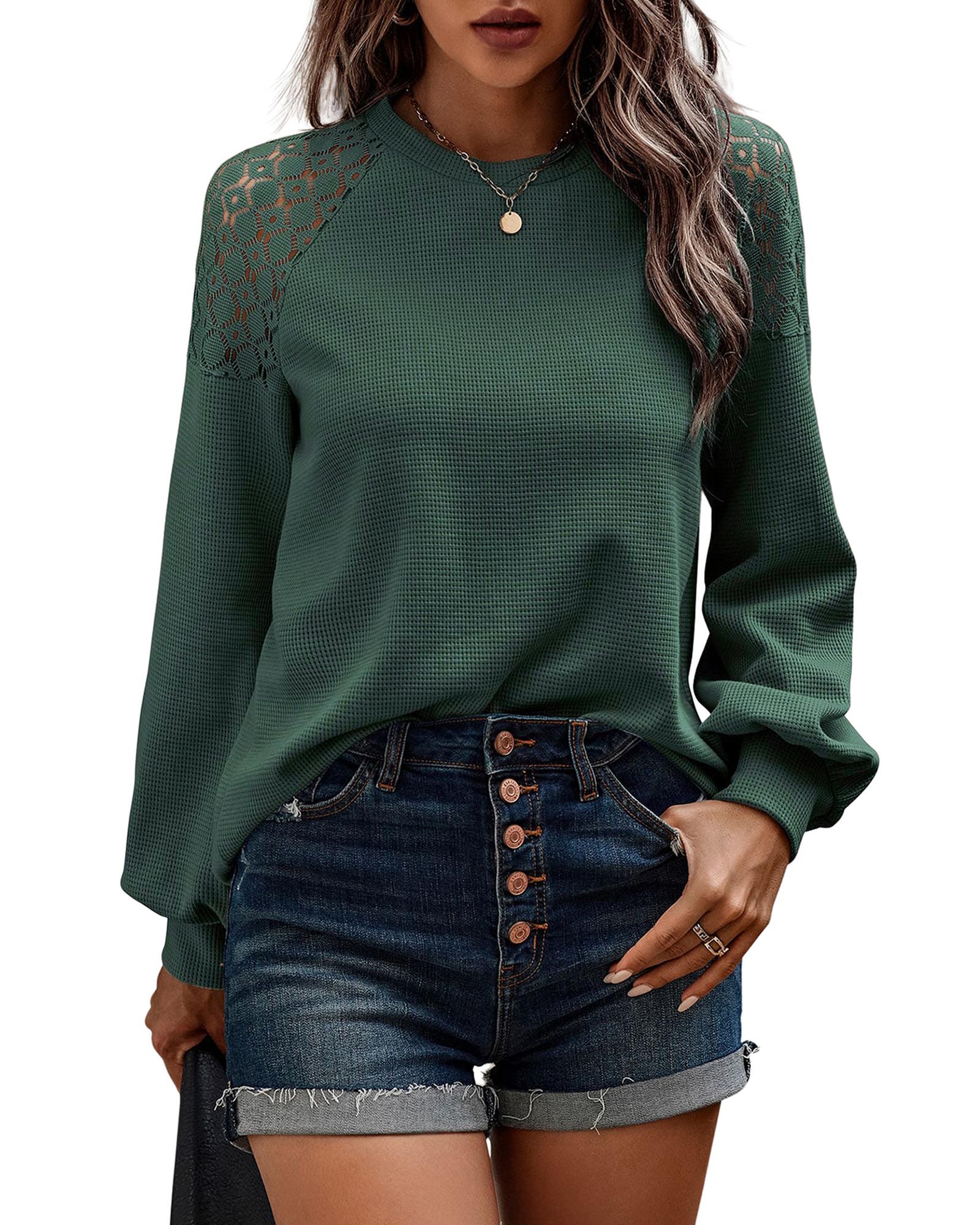 V539-AZEXDC25122570-P309-S-202508290920-00 Azura Exchange Lace Textured Long Sleeve Pullover - S - Image 1