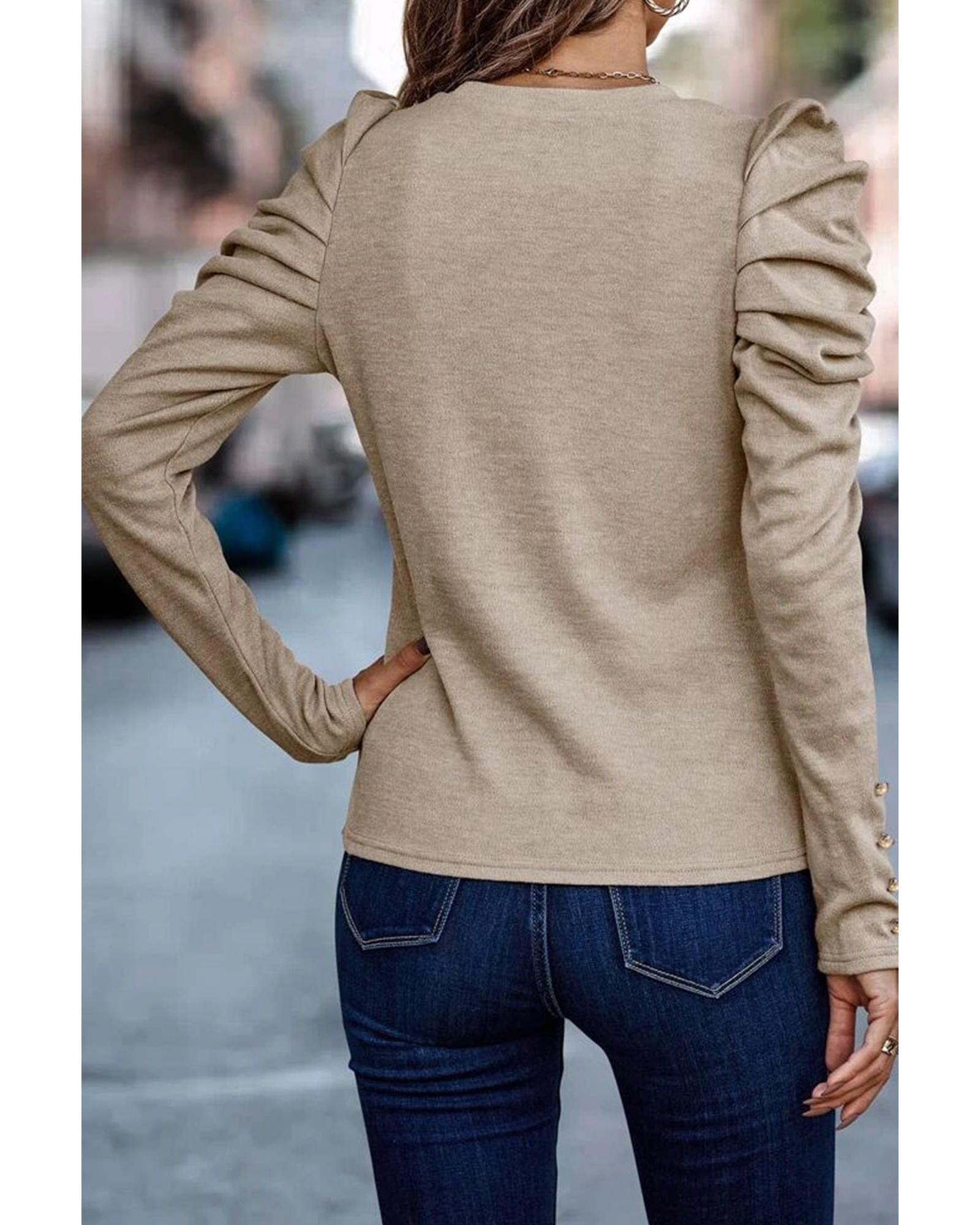 V539-AZEXDC25122571-16-XL-202509010140-00 Azura Exchange Buttoned Puff Long Sleeve Sheath Top - XL - Image 1