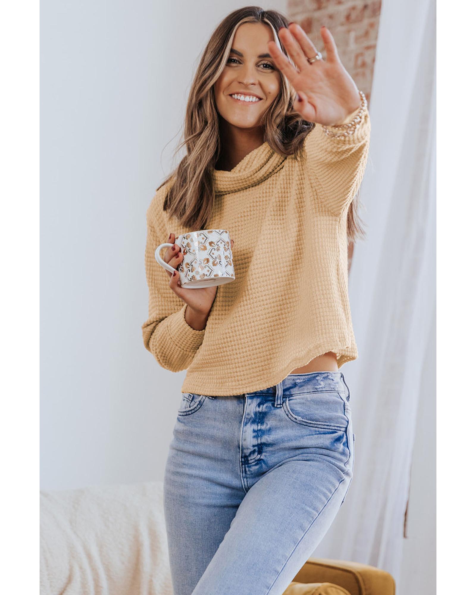 V539-AZEXDC25122640-18-XL-202508291230-00 Azura Exchange Apricot Waffle Knit Turtleneck Top - XL - Image 1