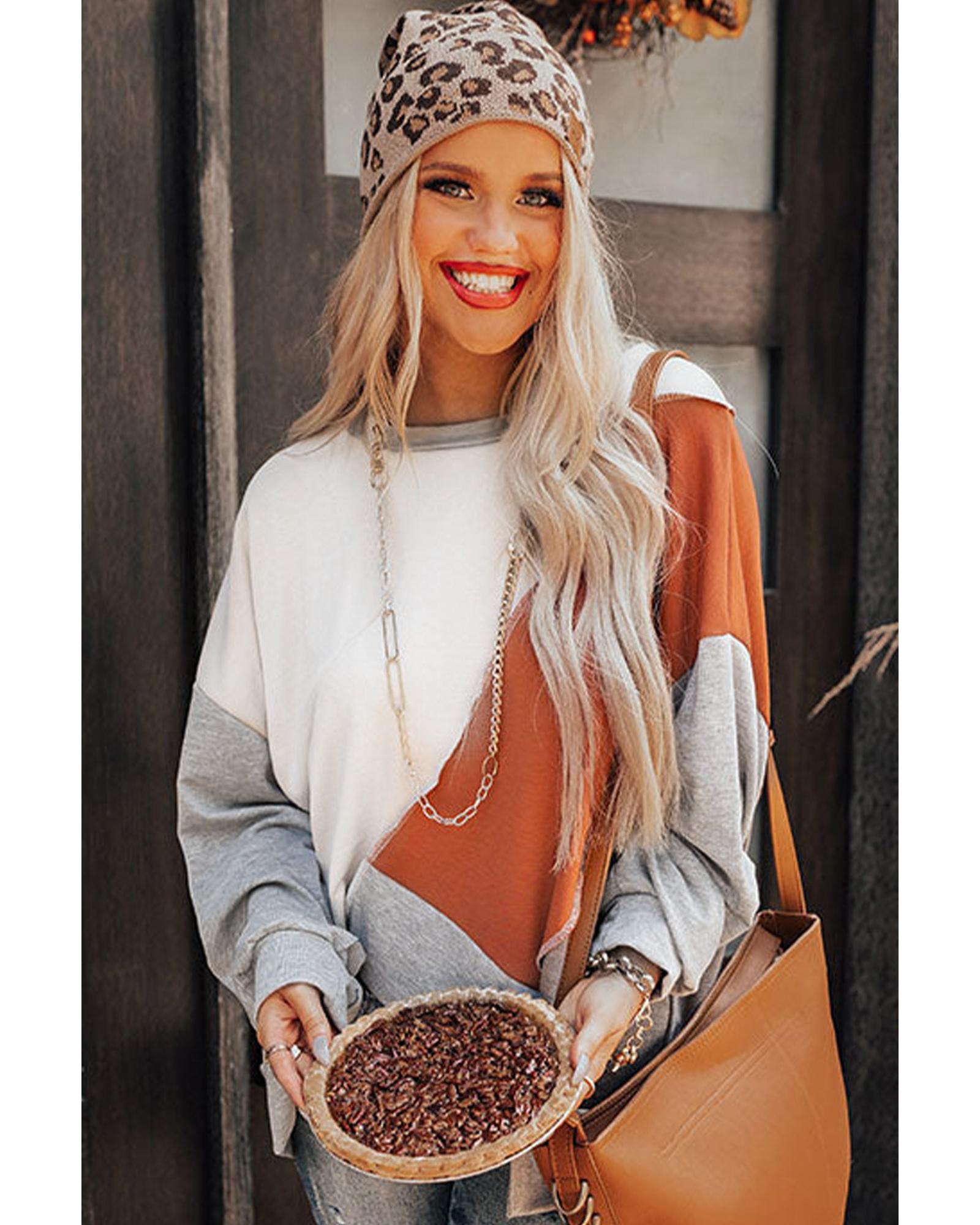 V539-AZEXDC25122693-16-M-202508291020-00 Azura Exchange Colorblock Stitching Irregular Hem Long Sleeve Top - M - Image 1