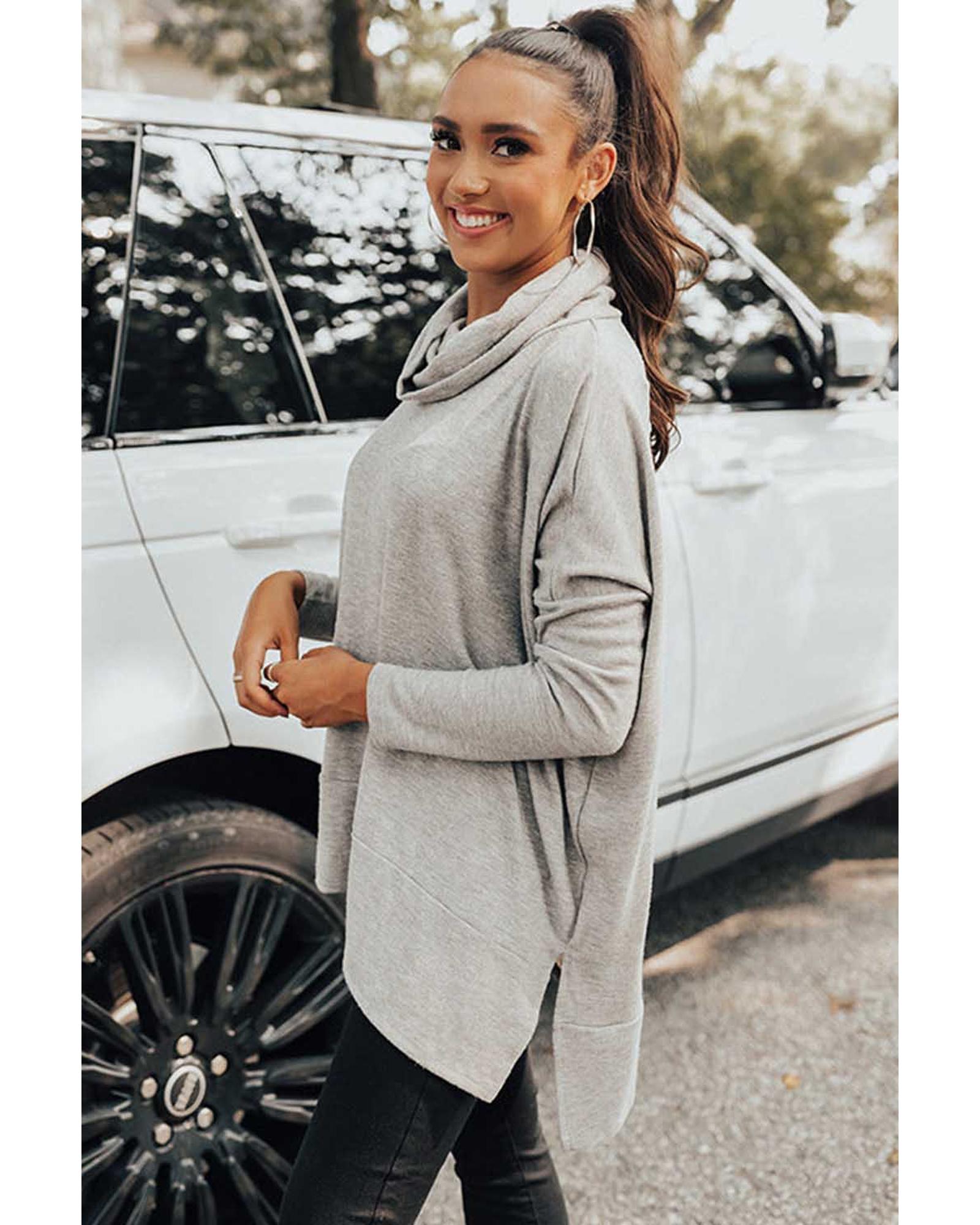 V539-AZEXDC25122840-11-L-202508271715-00 Gray Cowl Neck Shift Tunic Top - L - Image 1