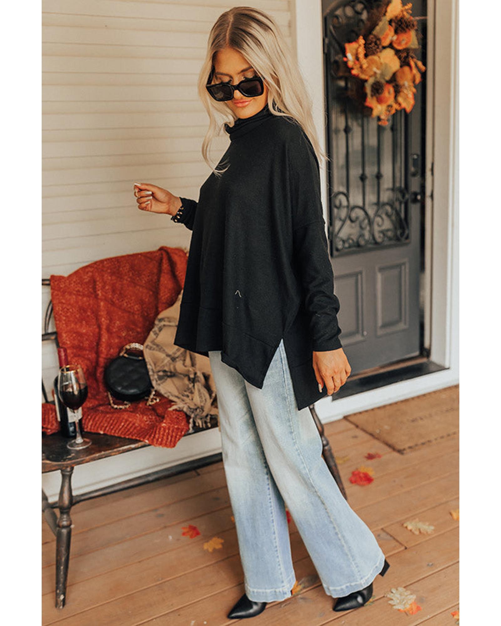 V539-AZEXDC25122840-P2-M-202508272235-00 Black Cowl Neck Shift Tunic Top - M - Image 1