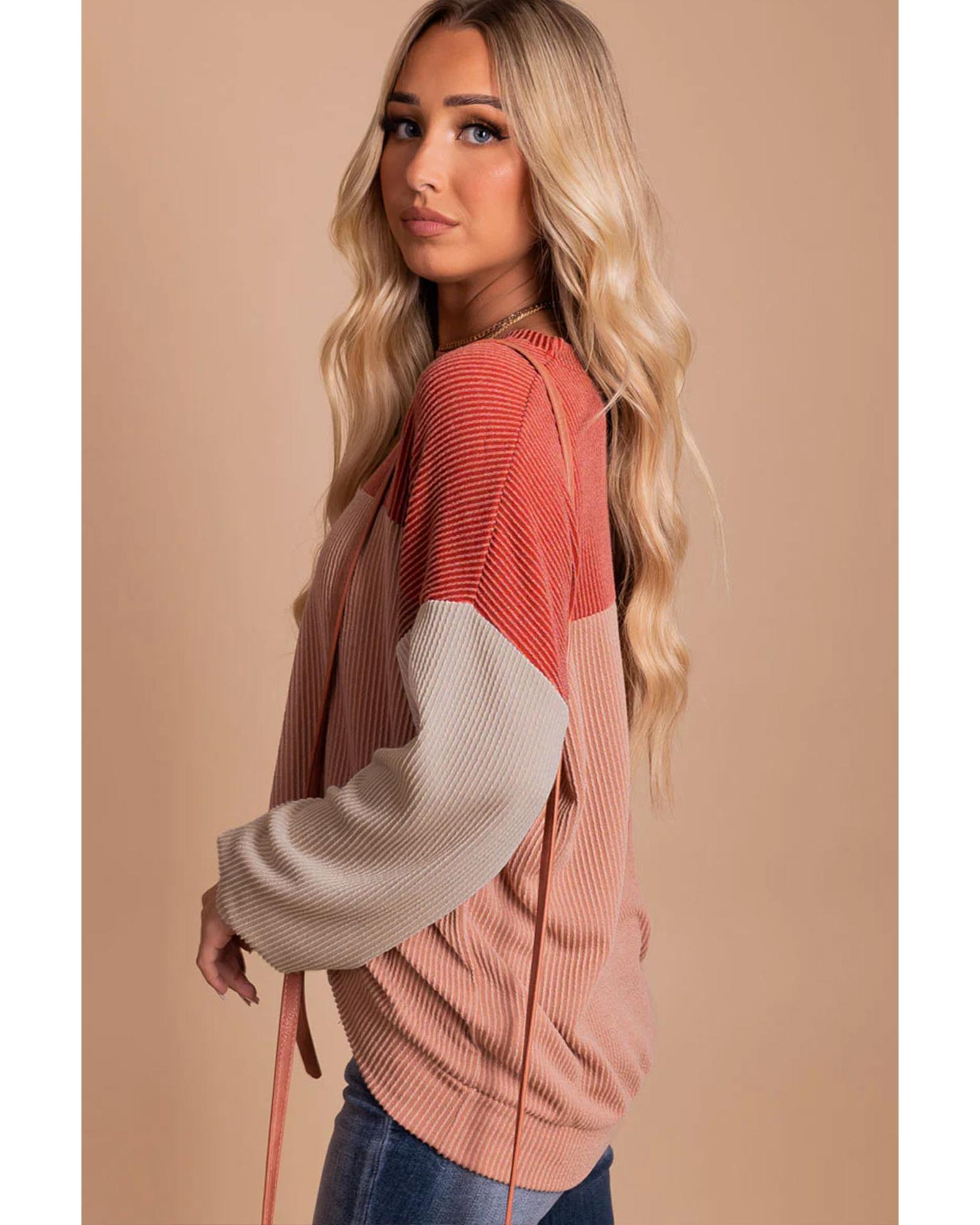 V539-AZEXDC25123172-3-L-202508291115-00 Azura Exchange Long Sleeve Ribbed Loose Top - L - Image 1