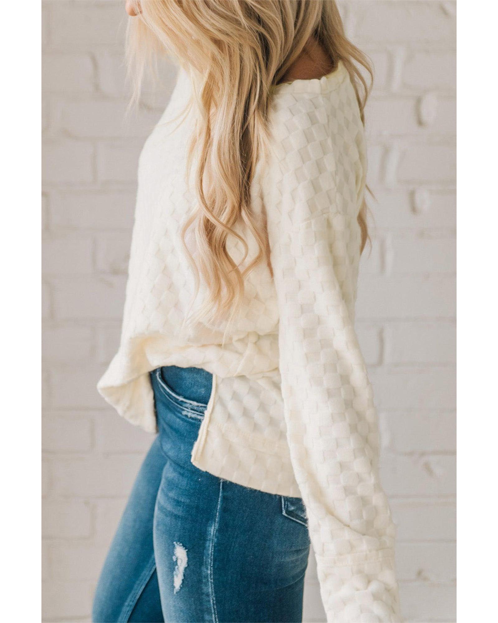 V539-AZEXDC25123487-15-S-202506120007-00 Beige Solid Textured Thumbhole Sleeve Top - S - Image 1