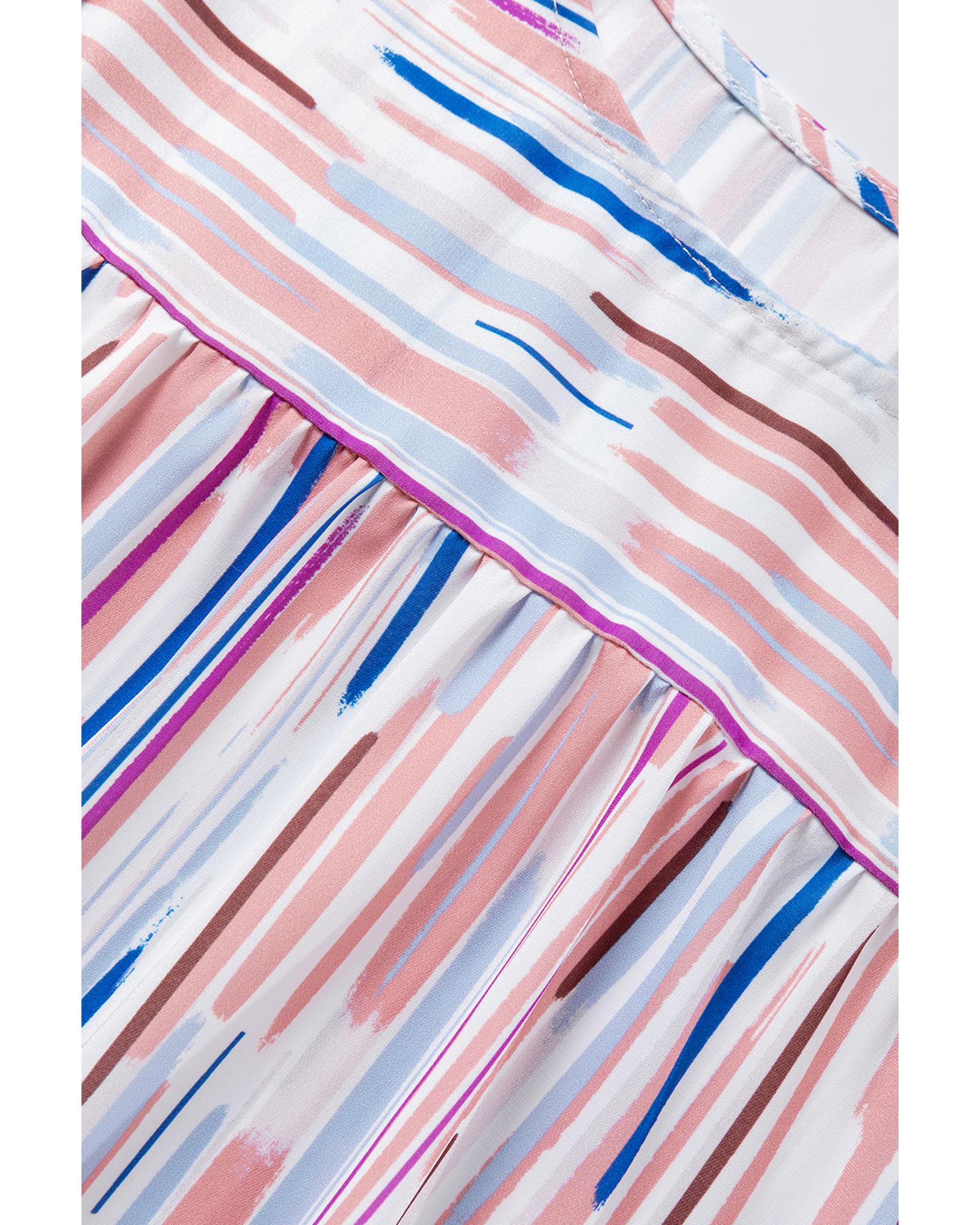 V539-AZEXDC25126535-P122-S-202506120216-00 White Multicolor Striped Splash Half Sleeve Blouse - S - Image 1