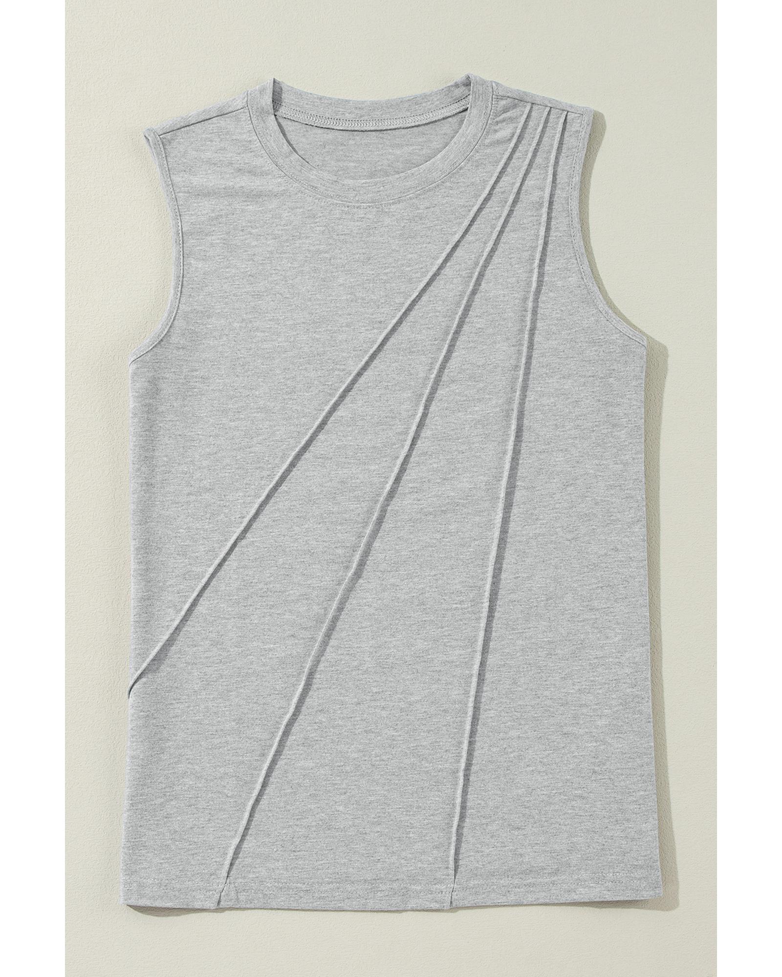 V539-AZEXDC25127653-P11-L-202508270855-00 Gray Crew Neck Pleated Tank Top - L - Image 1