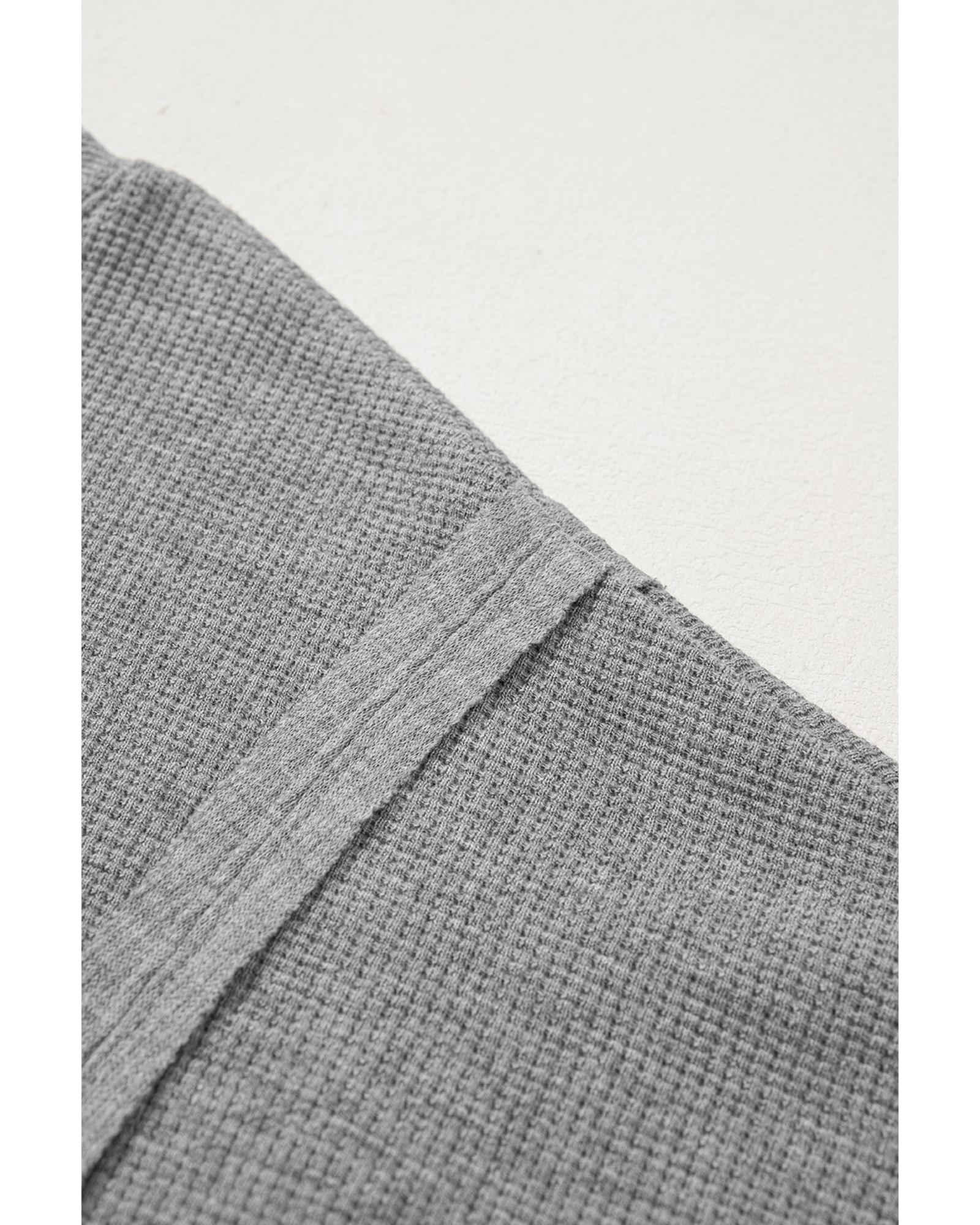 V539-AZEXDC25128307-P11-XL-202508270605-00 Gray Waffle knit Bishop Sleeve Split Oversized Top - XL - Image 1