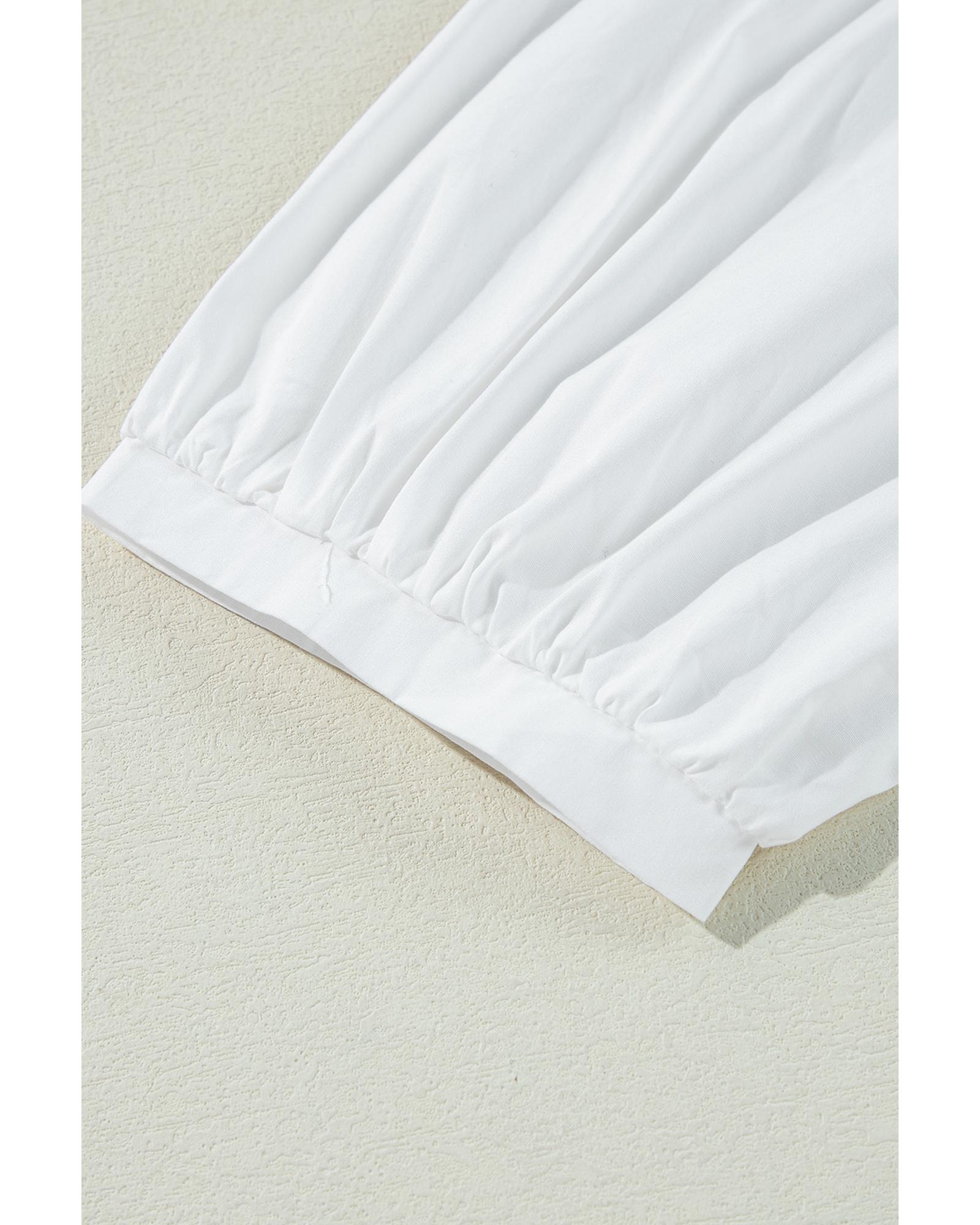 V539-AZEXDC25128377-P1-M-202508270100-00 White Bow Knot Cutout Back Loose Fit 3/4 Sleeve Blouse - M - Image 1