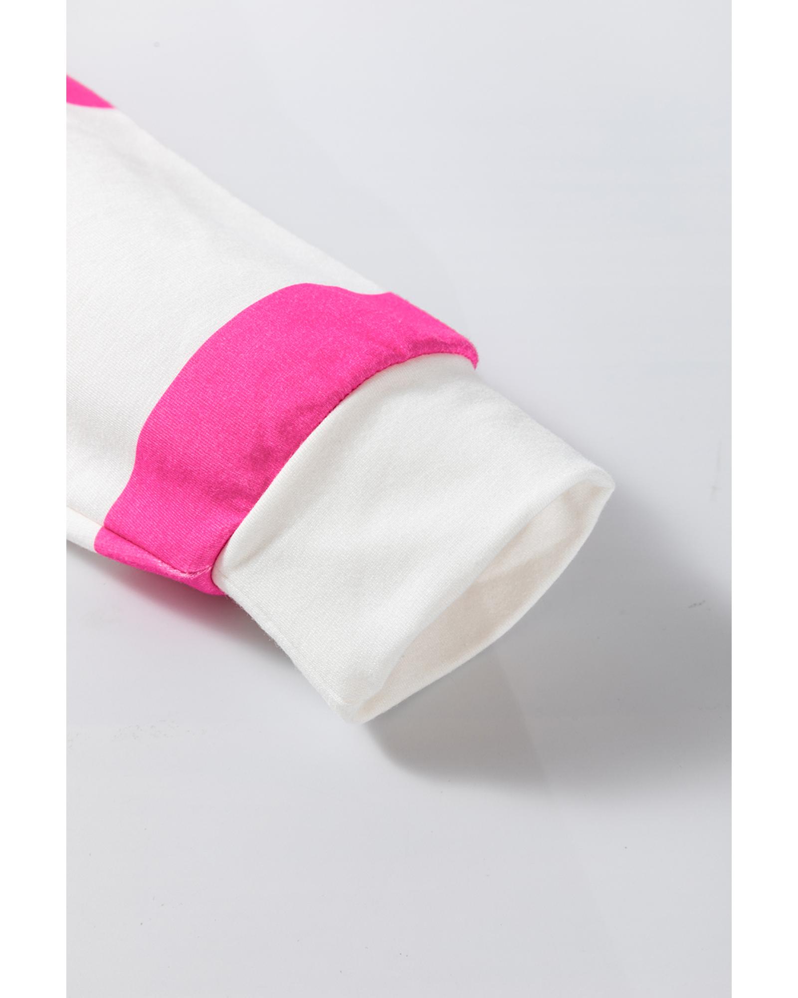 V539-AZEXDC25128406-P1010-XL-202508270735-00 Light Pink Colorblock Striped Drop Shoulder Long Sleeve Top - XL - Image 1