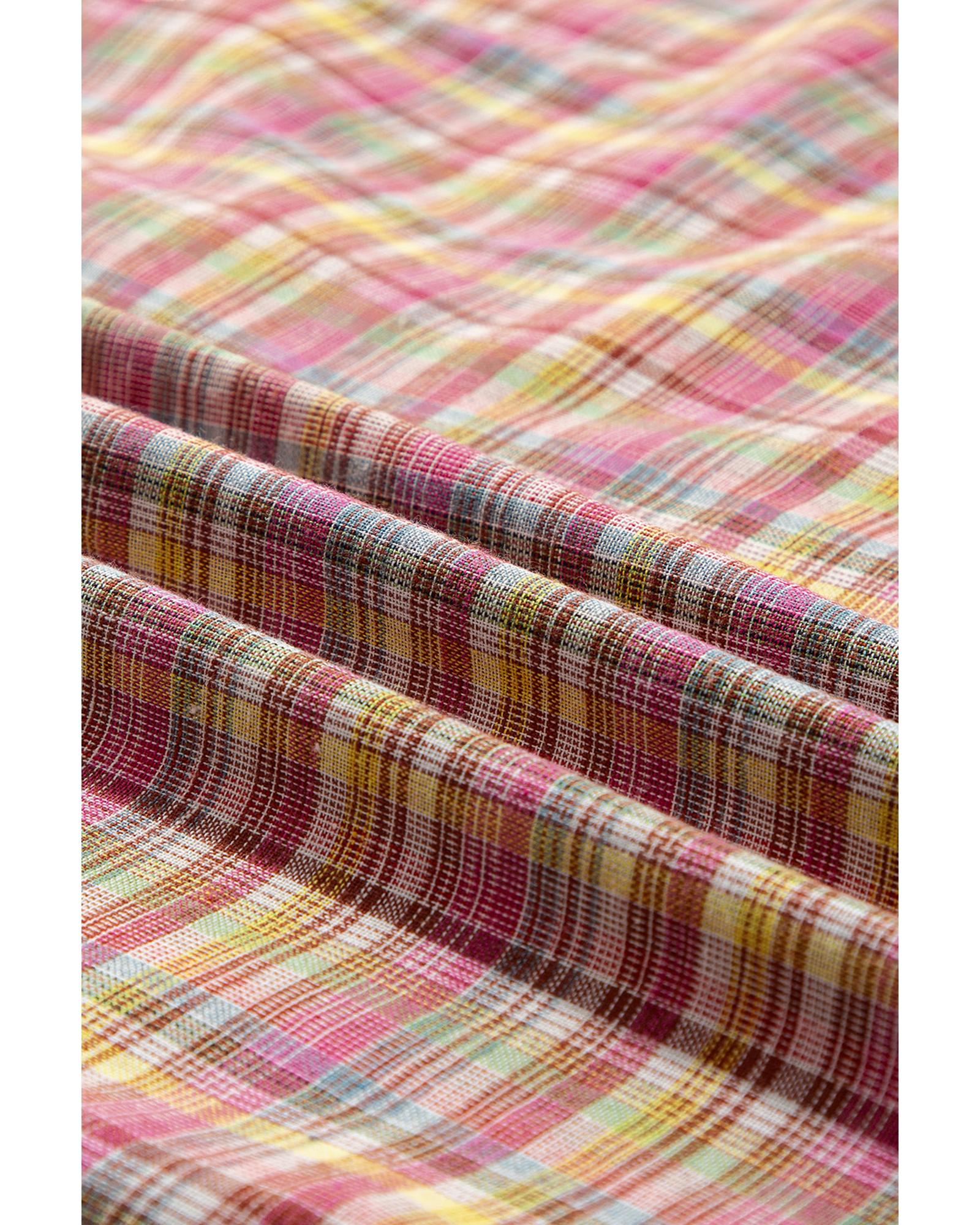 V539-AZEXDC25128587-P1022-XL-202508270145-00 Pink Colorblock Plaid Patchwork Henley Blouse - XL - Image 1