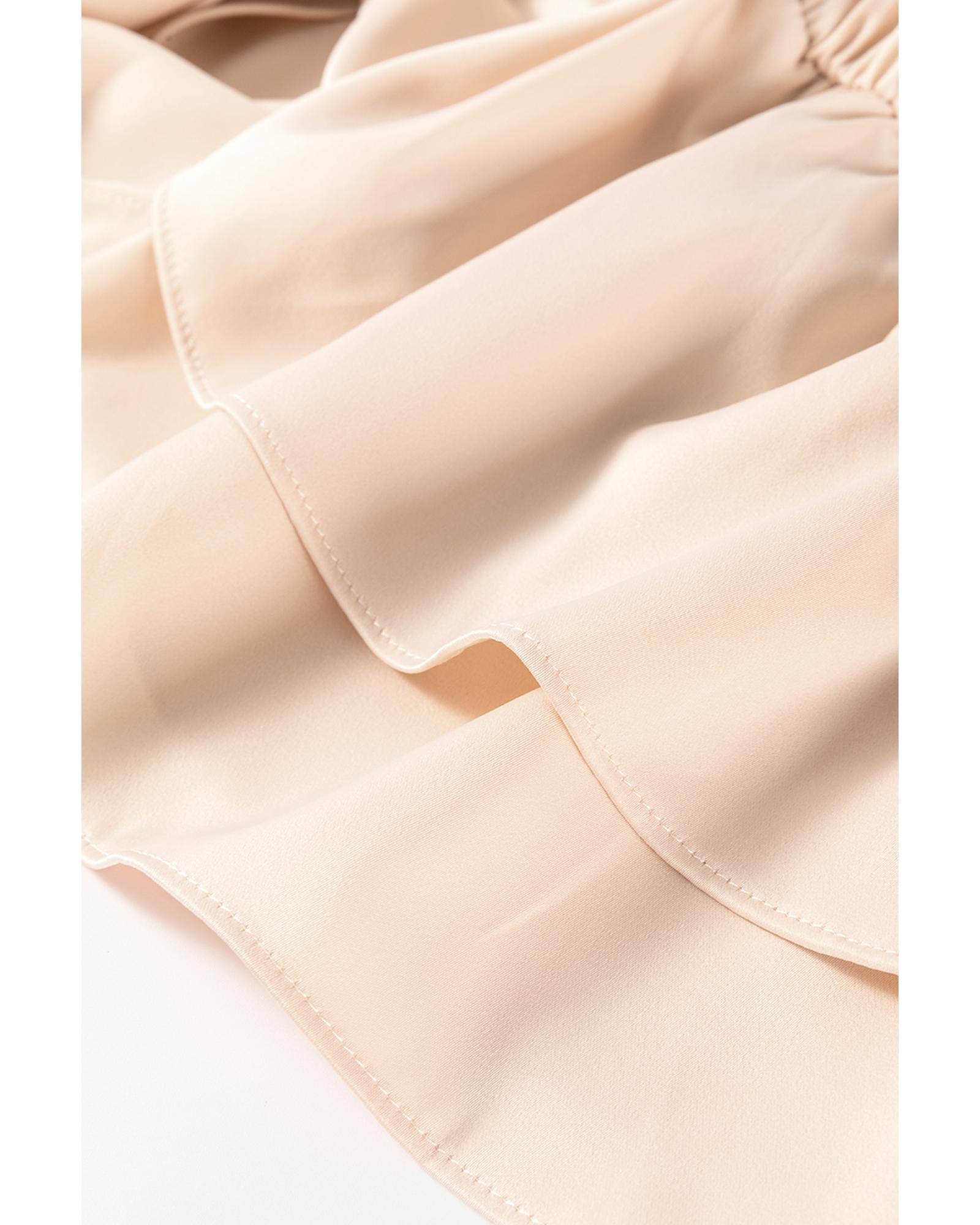 V539-AZEXDC25128815-P1015-L-202508271006-00 Oatmeal Lace-up Keyhole Back Ruffled Peplum Blouse - L - Image 1