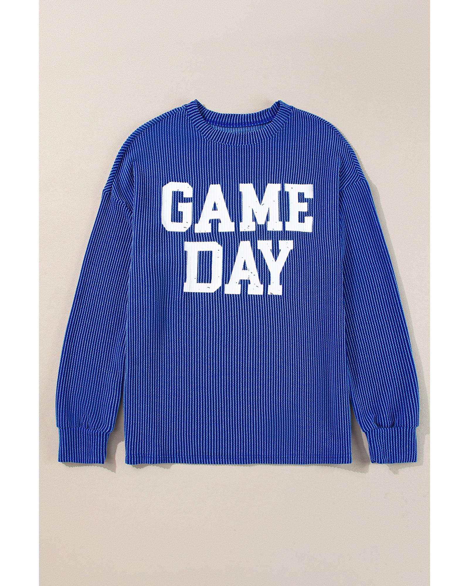 V539-AZEXDC25128827-P105-L-202508270735-00 Bluing Corded GAME DAY Graphic Long Sleeve Crewneck Top - L - Image 1