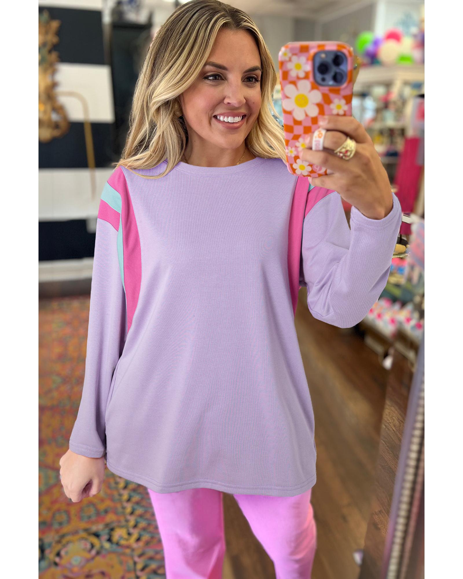 V539-AZEXDC25128853-P608-XL-202508271945-00 Phalaenopsis Mineral Wash Colorblock Arm Patchwork Oversize Top - XL - Image 1