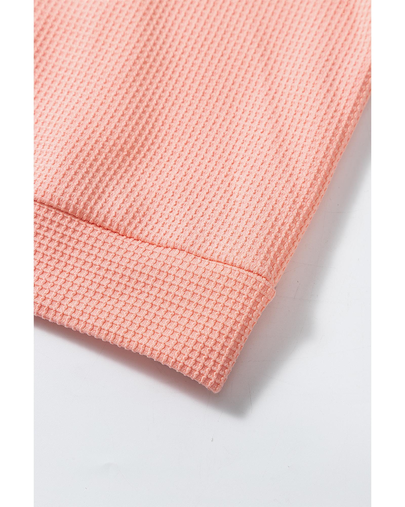 V539-AZEXDC25128929-P3014-M-202508272325-00 Grapefruit Orange Waffle Knit Wide Bracelet Sleeve Patchwork Raglan Top - M - Image 1