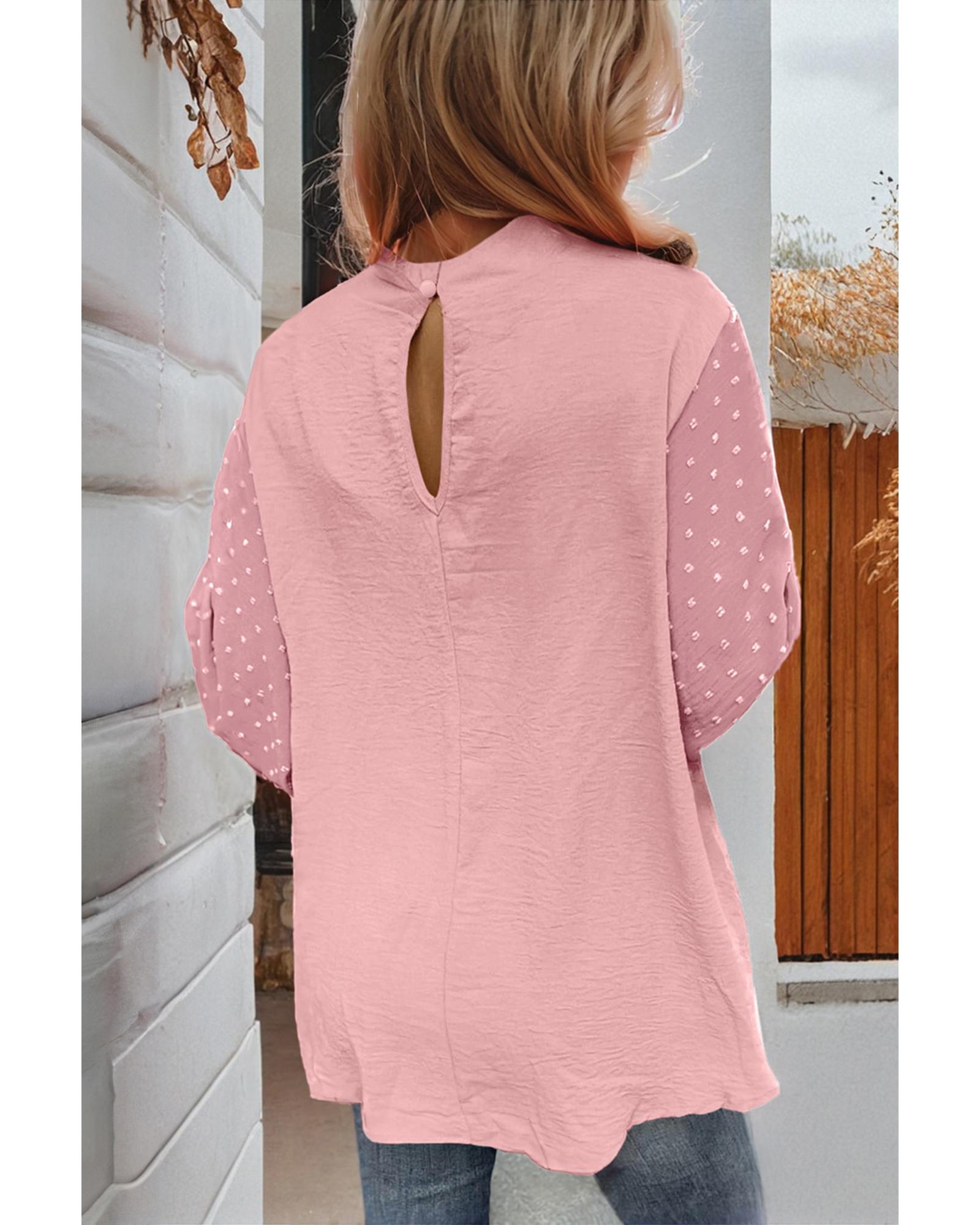 V539-AZEXDC25129059-P1710-M-202508271735-00 Gossamer Pink Swiss Dot Balloon Sleeve Loose Blouse - M - Image 1