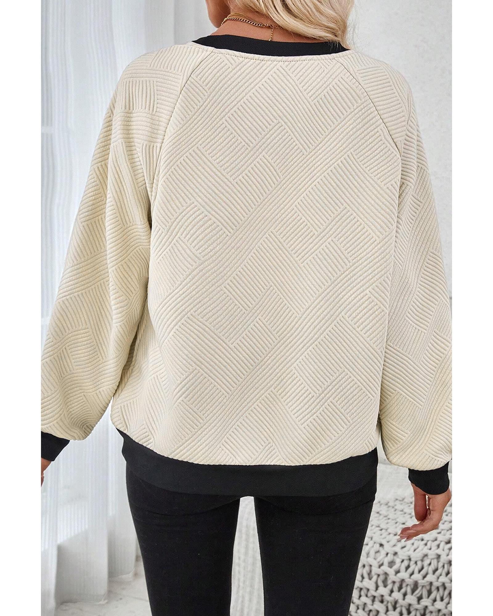 V539-AZEXDC25129126-P2015-L-202508271100-00 Jet Stream Color Block Edge Raglan Sleeve Crew Neck Textured Top - L - Image 1