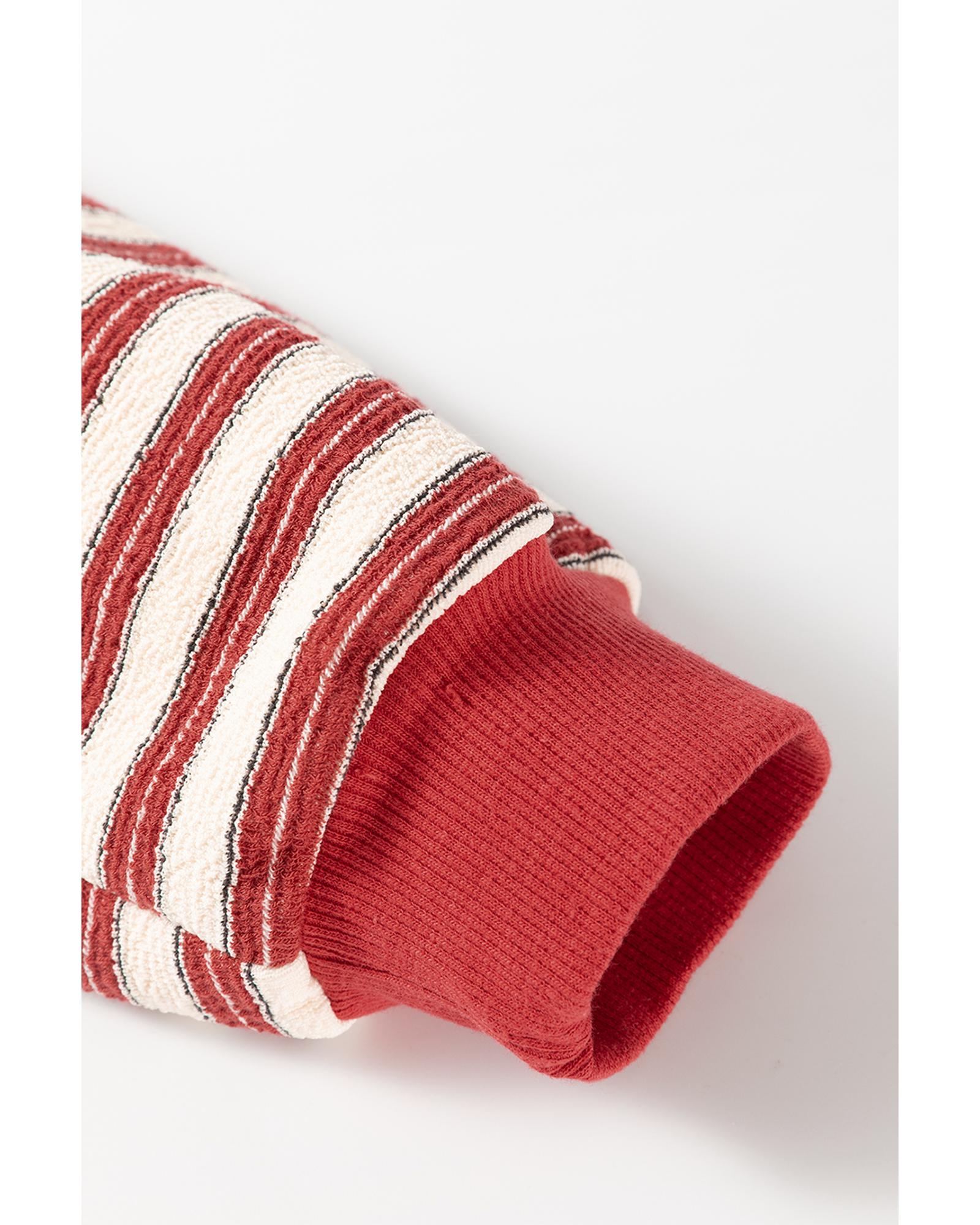 V539-AZEXDC25129317-P319-XL-202508270510-00 Red Stripe Buttoned V Neck Collared Drop Shoulder Top - XL - Image 1